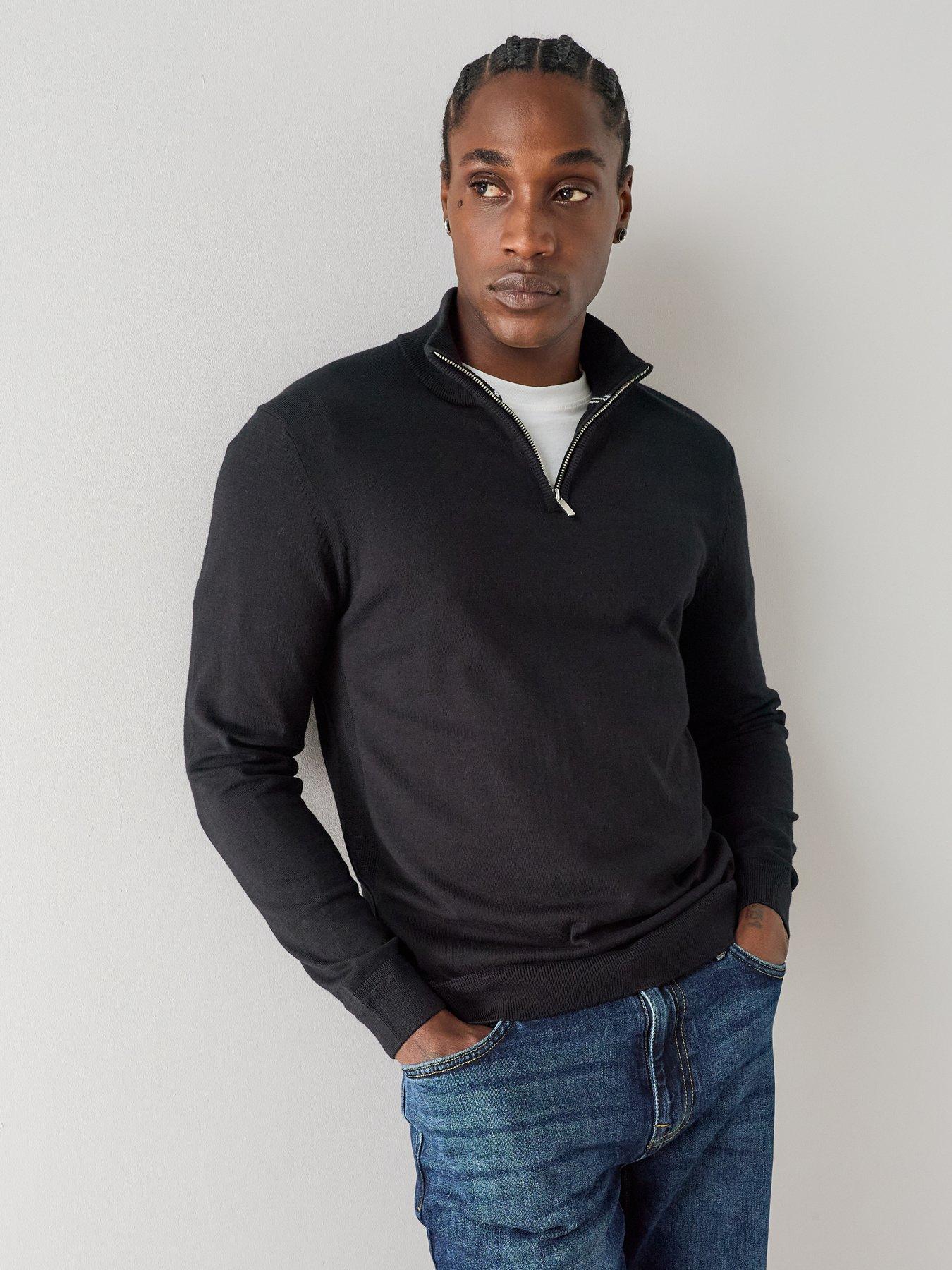 The Very Collection Cotton Rich 1/4 Zip Jumper - Black