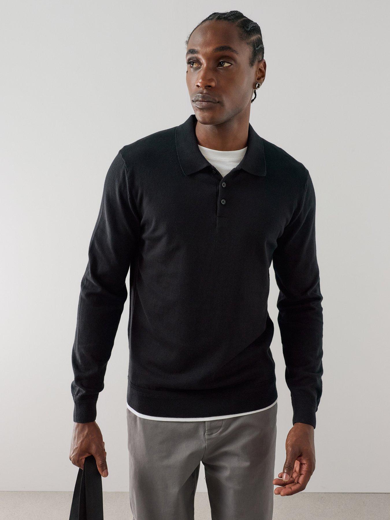 Image 1 of 7 of The Very Collection Cotton Rich Long Sleeve Polo Jumper - Black