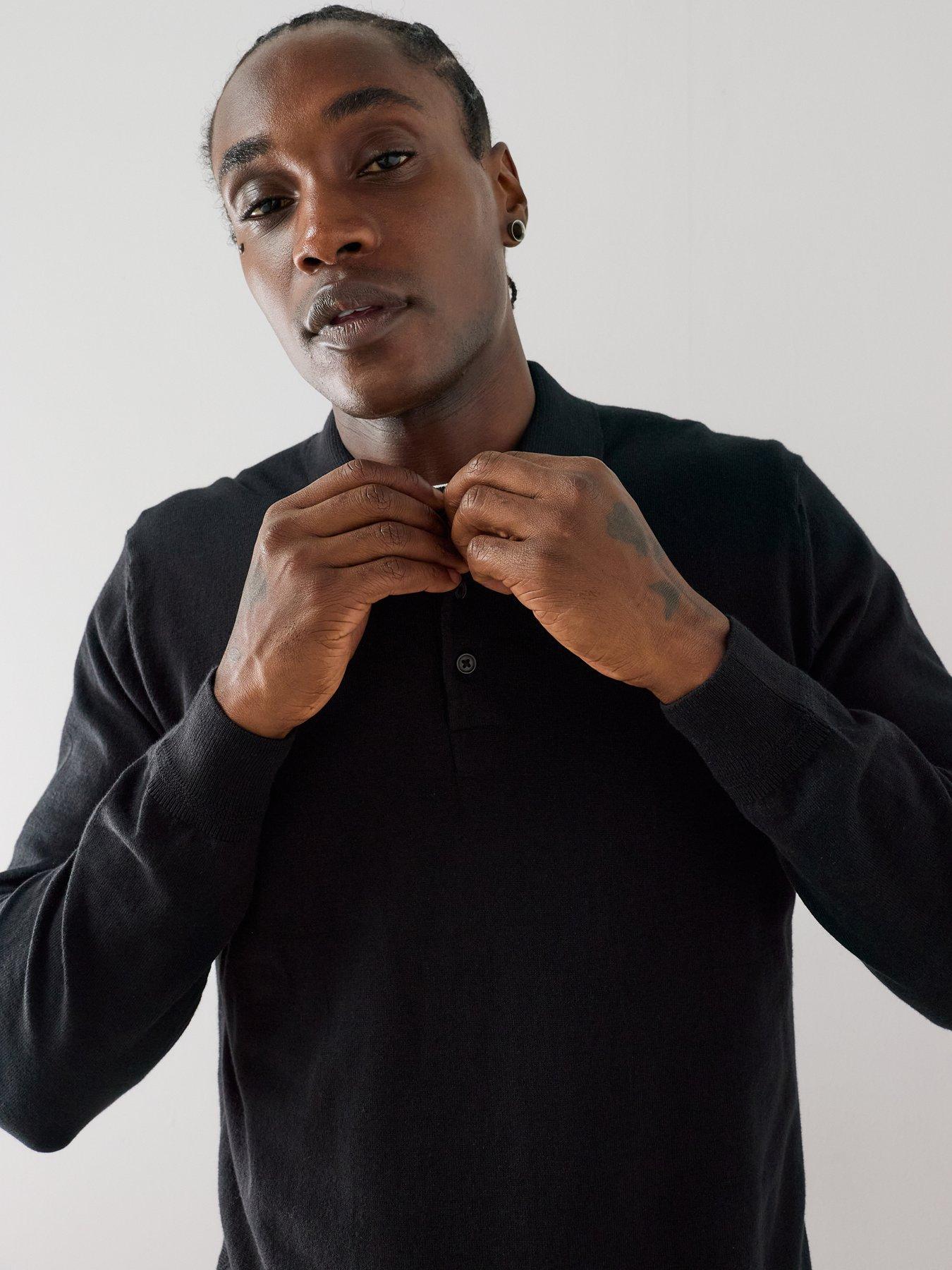 Image 5 of 7 of The Very Collection Cotton Rich Long Sleeve Polo Jumper - Black