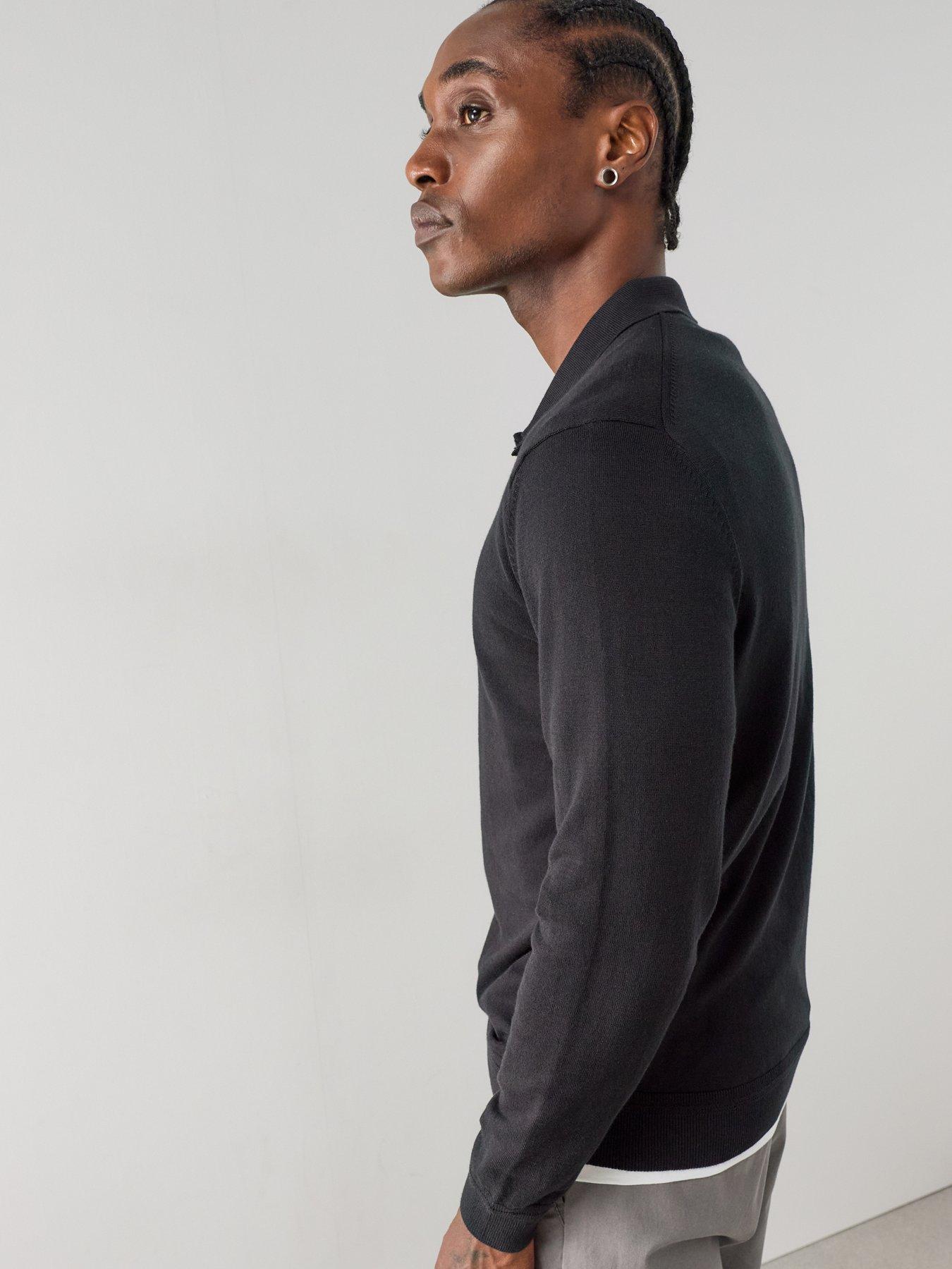 Image 6 of 7 of The Very Collection Cotton Rich Long Sleeve Polo Jumper - Black