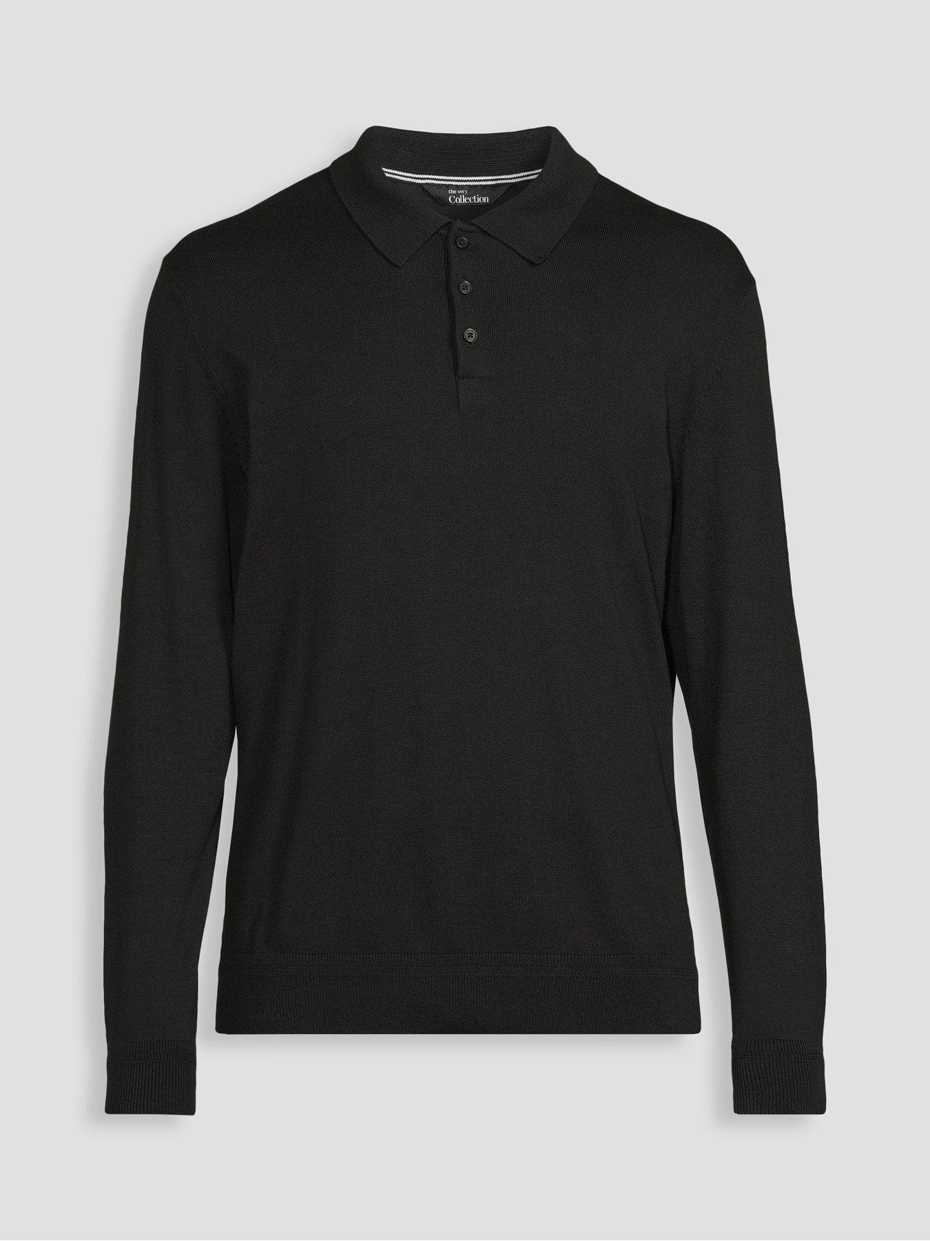 Image 7 of 7 of The Very Collection Cotton Rich Long Sleeve Polo Jumper - Black
