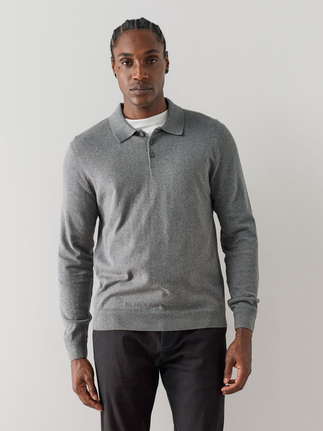 The Very Collection Cotton Rich Long Sleeve Polo Jumper - Charcoal