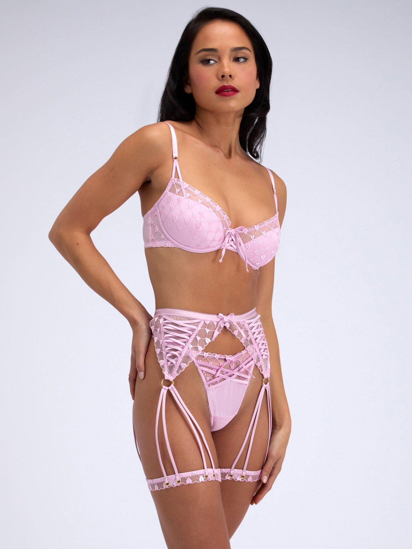 Image 4 of 4 of Boux Avenue Boux Avenue Della Embroidered Leg Harness - Bubblegum Pink