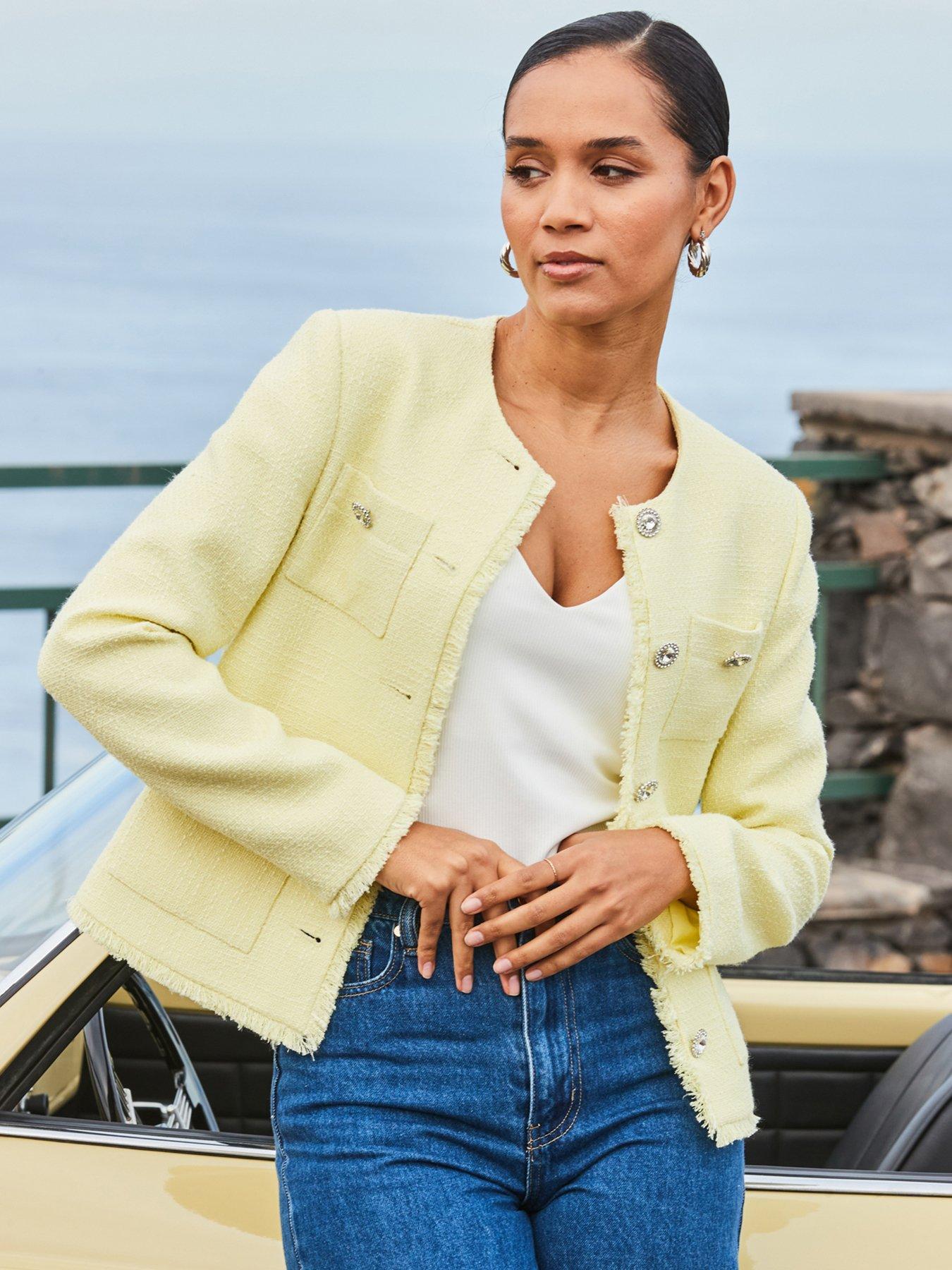 Image 1 of 6 of Sosandar Boucle Jacket With Embellished Buttons - Yellow