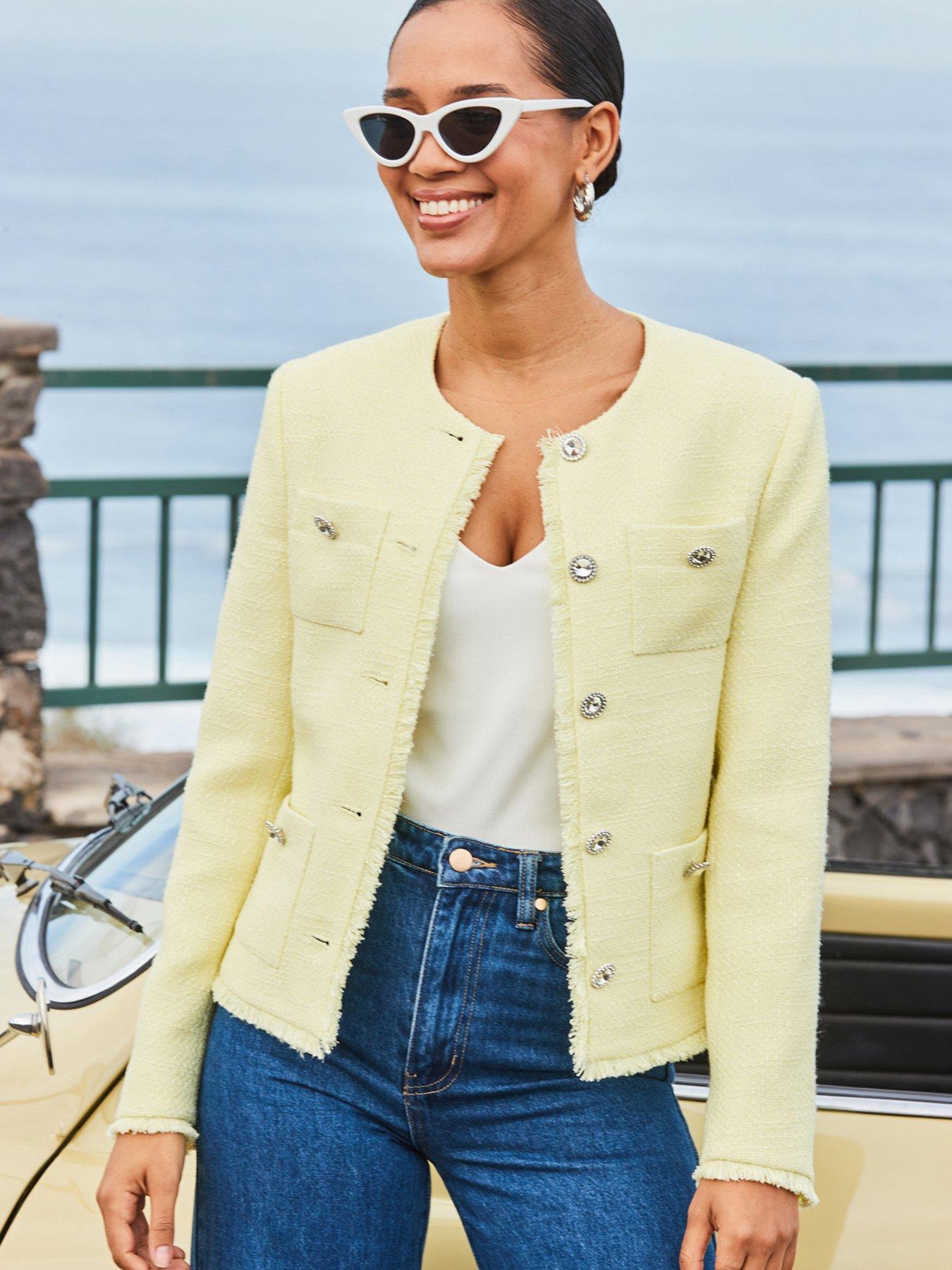 Image 5 of 6 of Sosandar Boucle Jacket With Embellished Buttons - Yellow