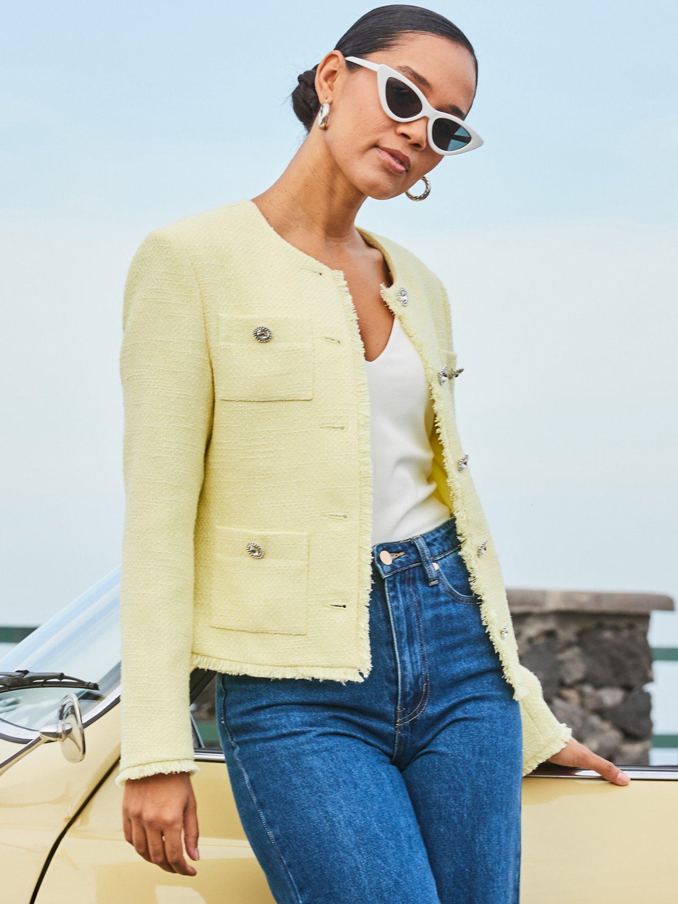 Image 6 of 6 of Sosandar Boucle Jacket With Embellished Buttons - Yellow