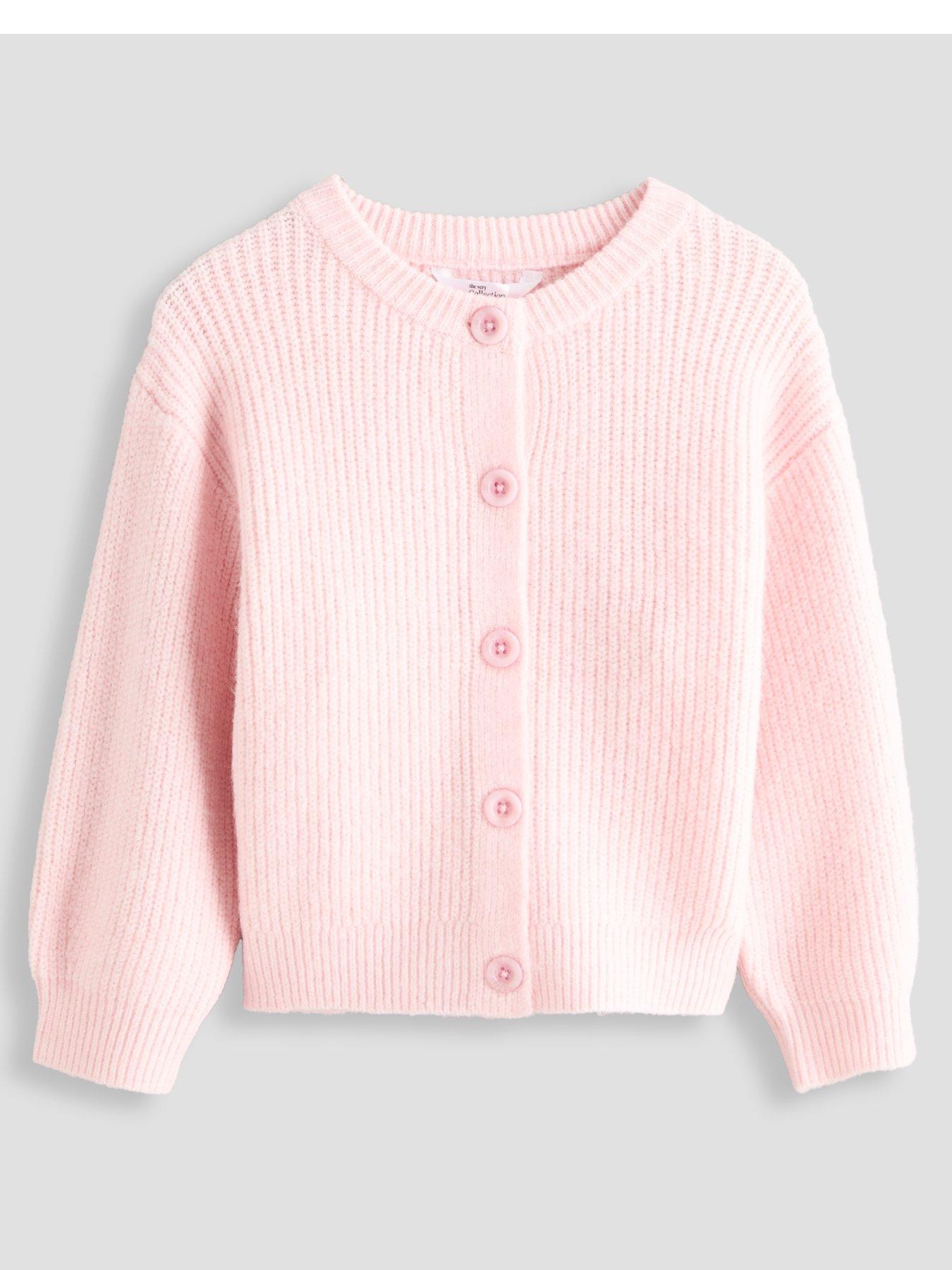 The Very Collection Girls Ribbed Knit Button Front Cardigan - Light Pink