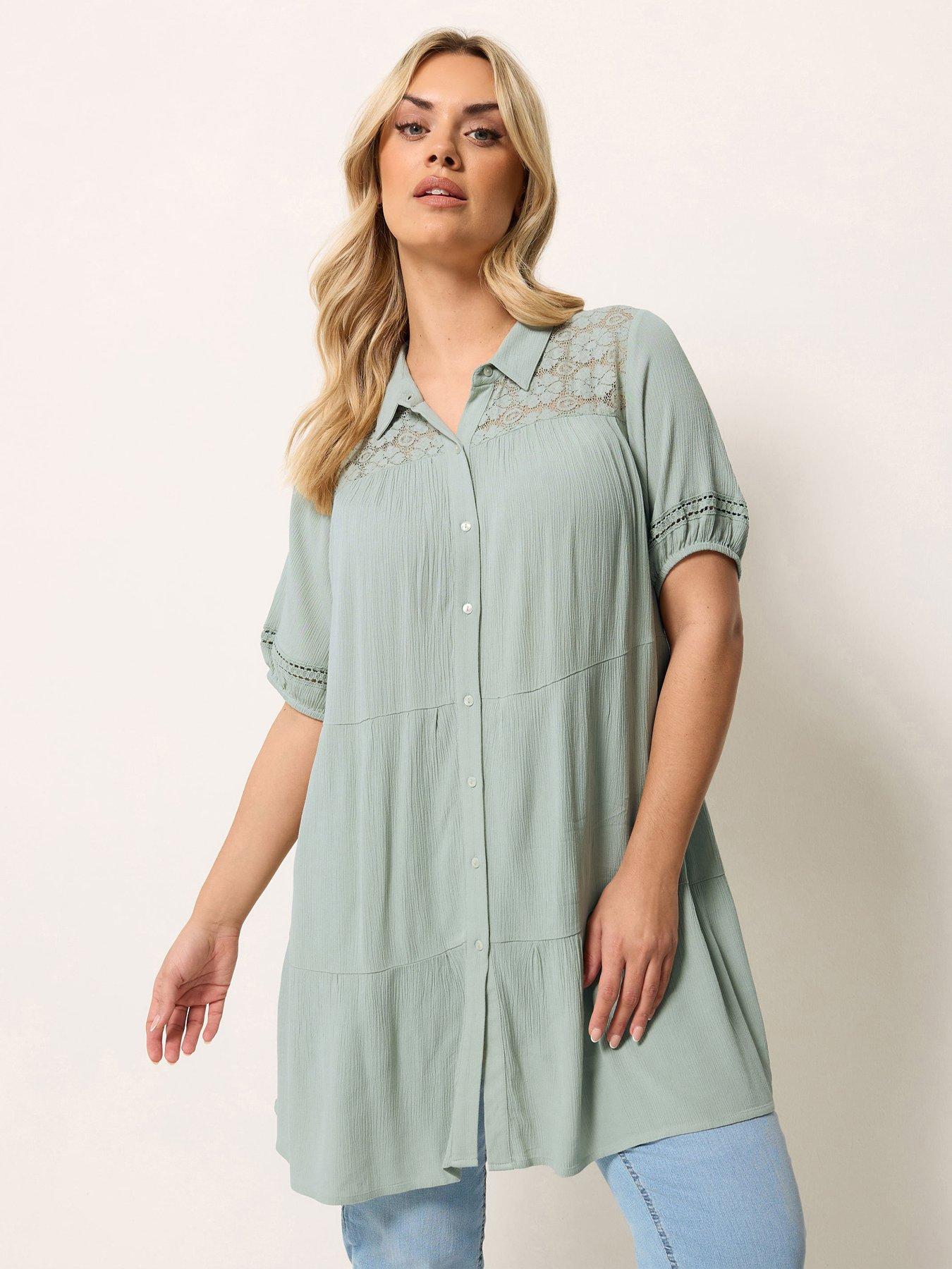 Yours Curve Short Sleeve Tiered Shirt - Green