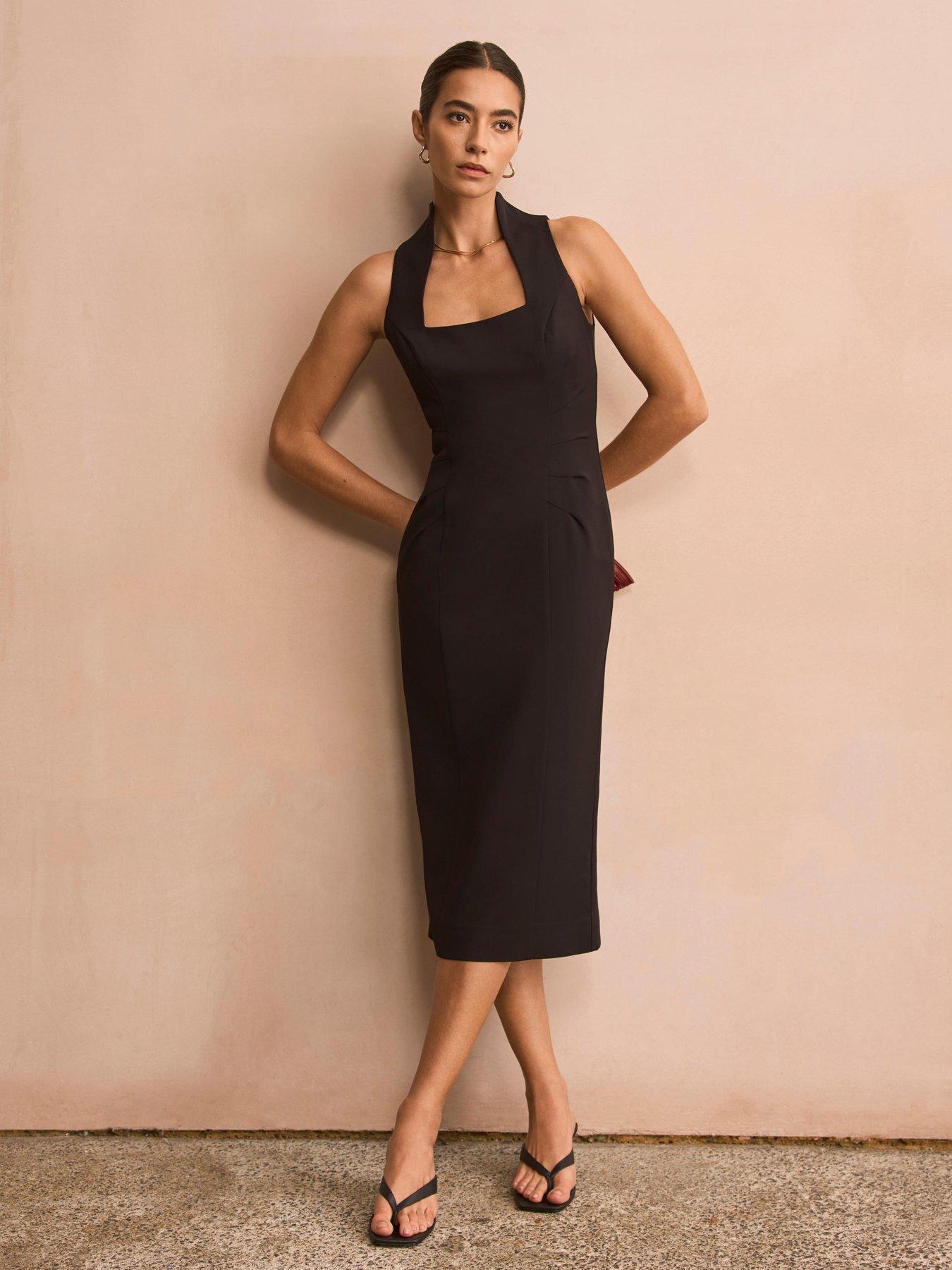 Image 1 of 6 of Mint Velvet Square Neck Fitted Dress - Black