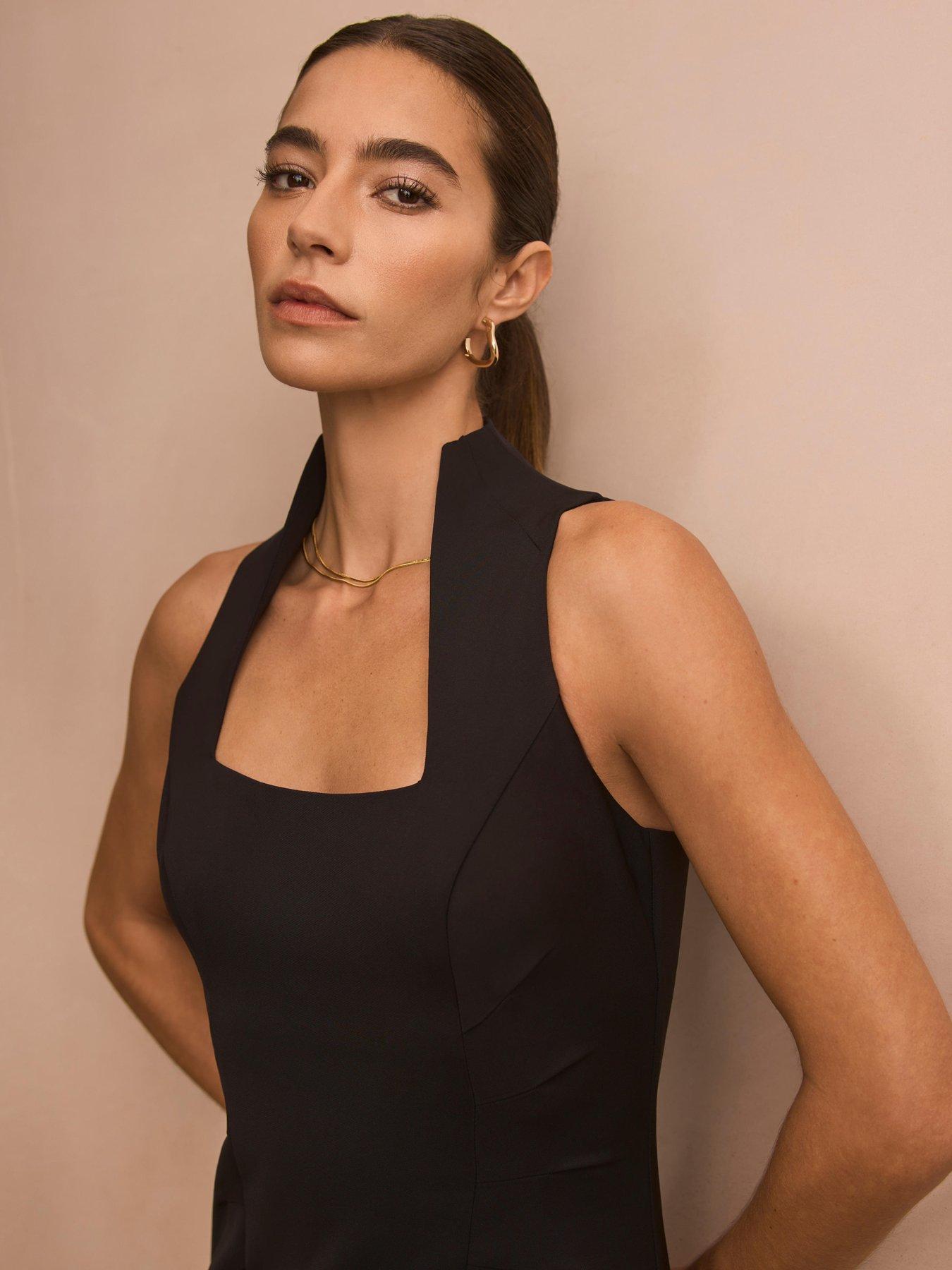 Image 4 of 6 of Mint Velvet Square Neck Fitted Dress - Black