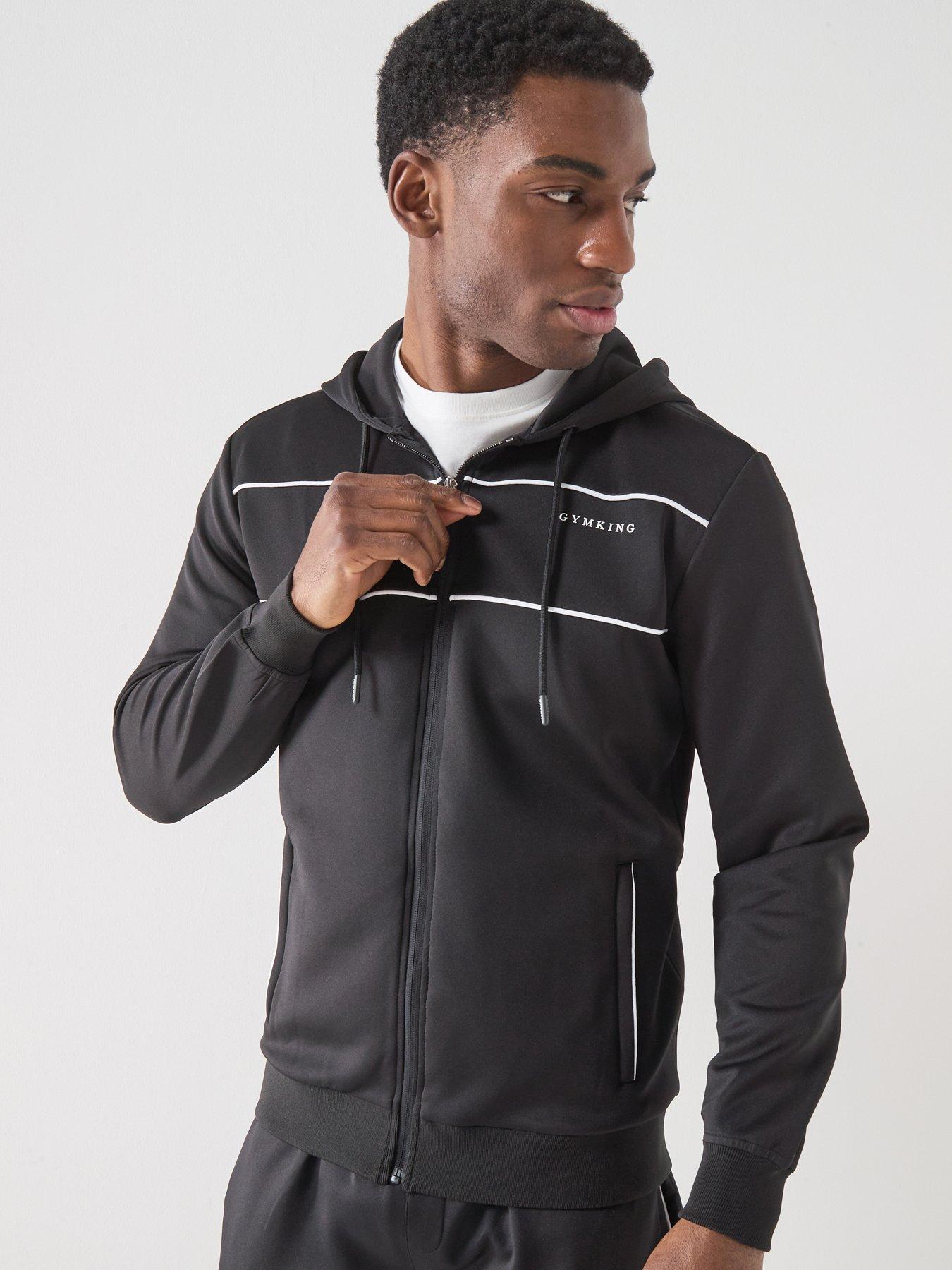 Image 1 of 5 of Gym King Mens Core Piped Full Zip Hoodie - Black