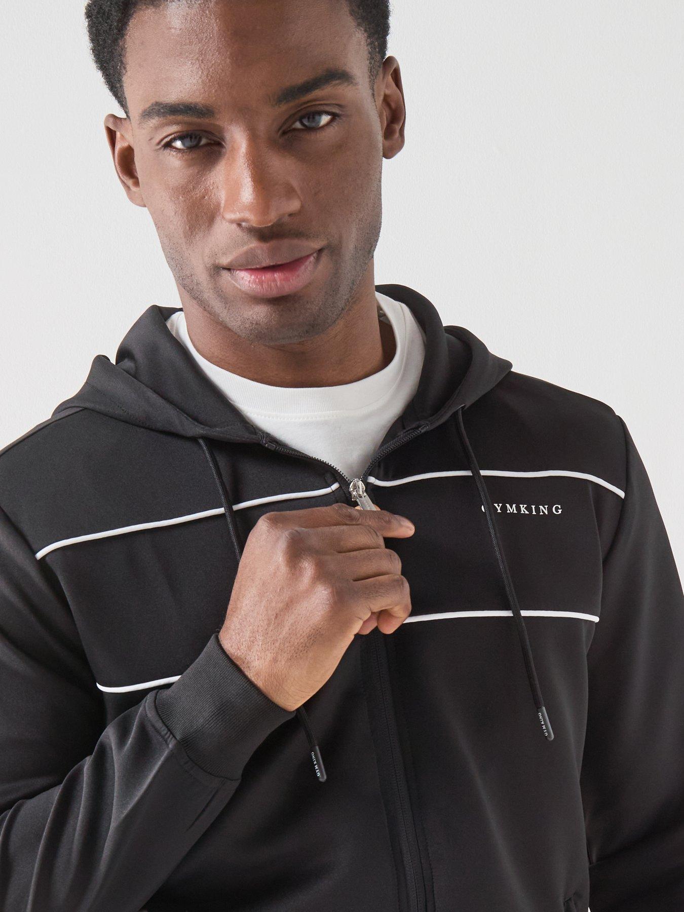 Image 4 of 5 of Gym King Mens Core Piped Full Zip Hoodie - Black