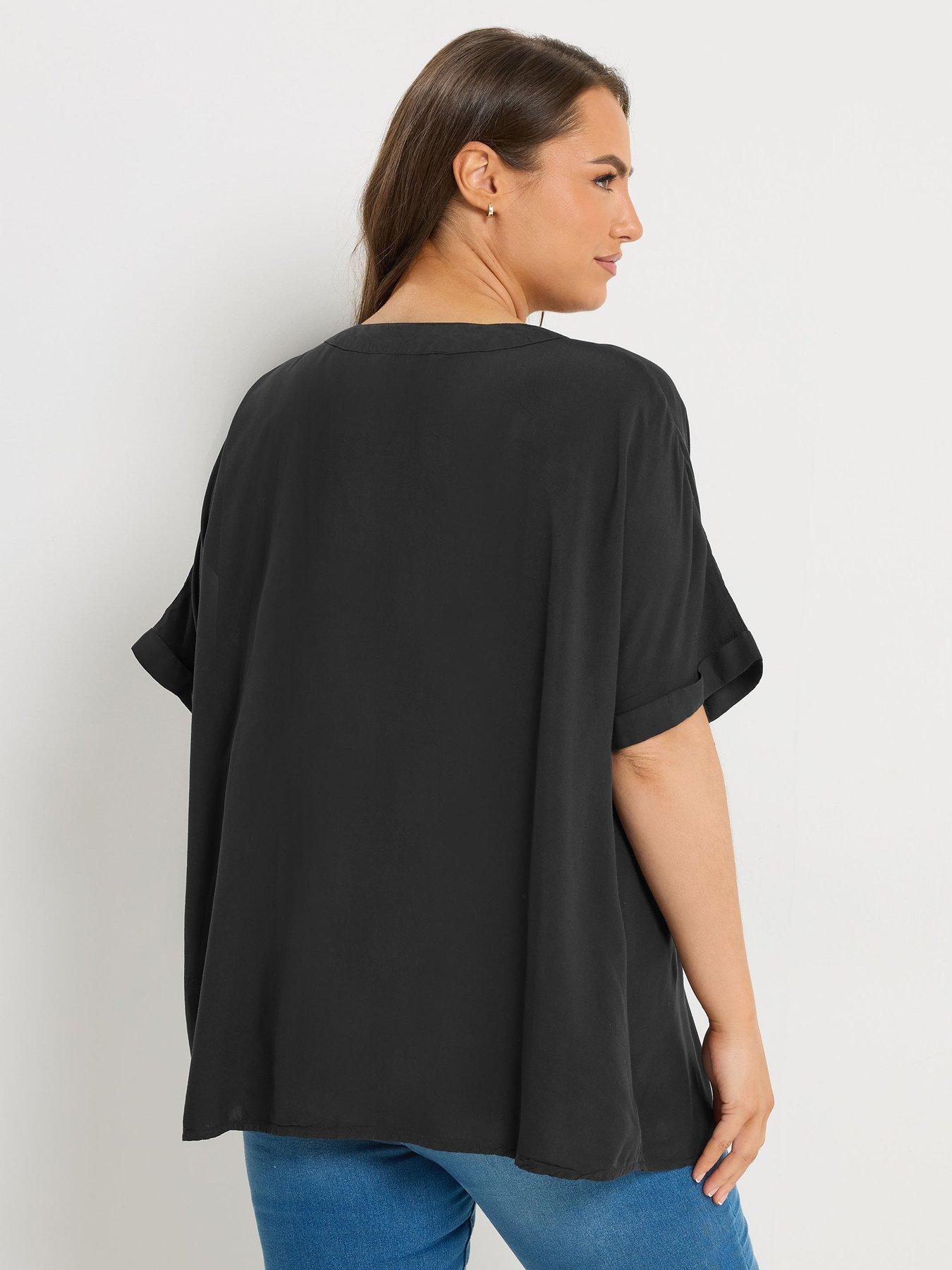 Image 2 of 5 of Yours Curve Button Through Chambray Blouse - Black
