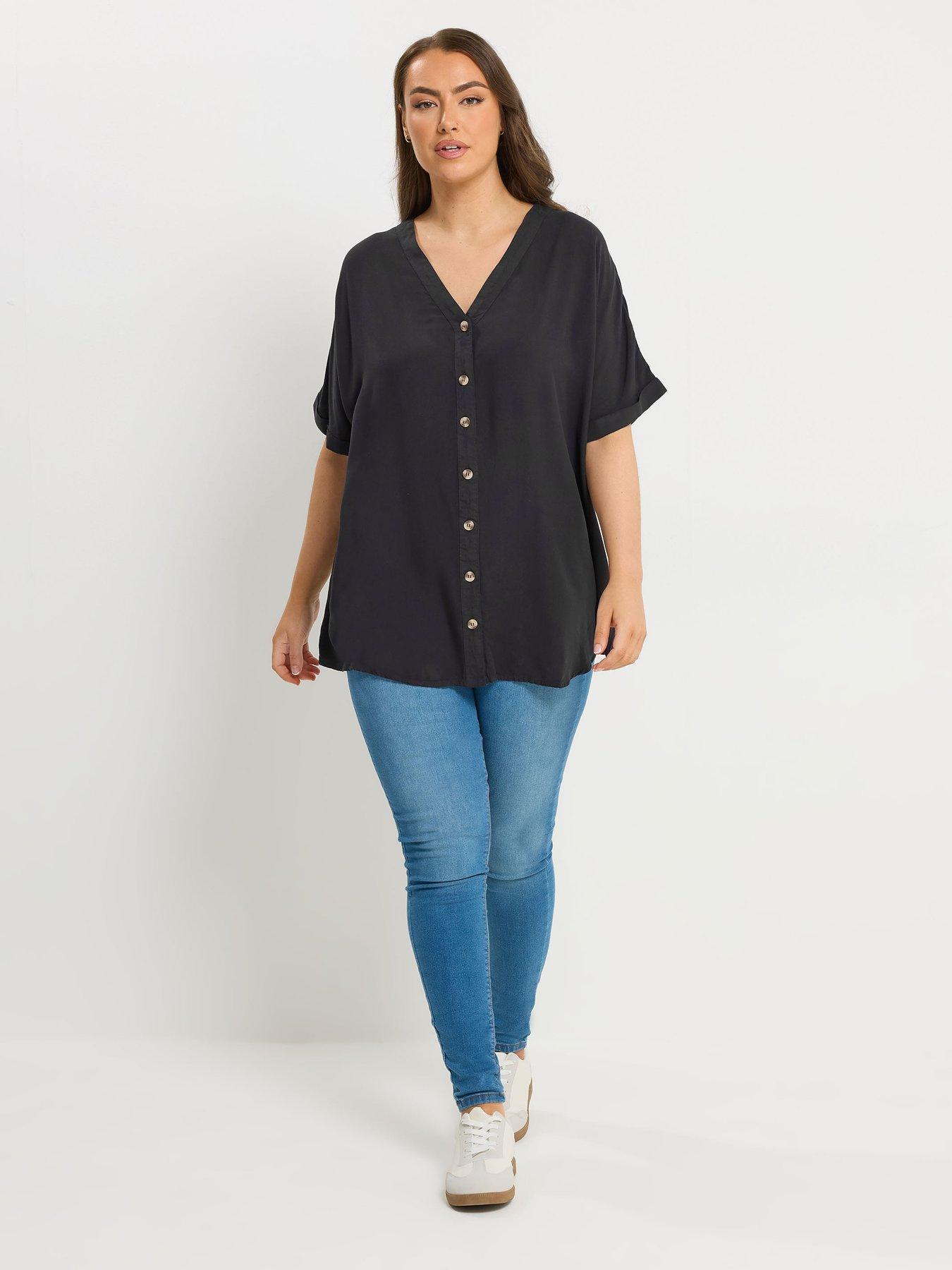 Image 3 of 5 of Yours Curve Button Through Chambray Blouse - Black