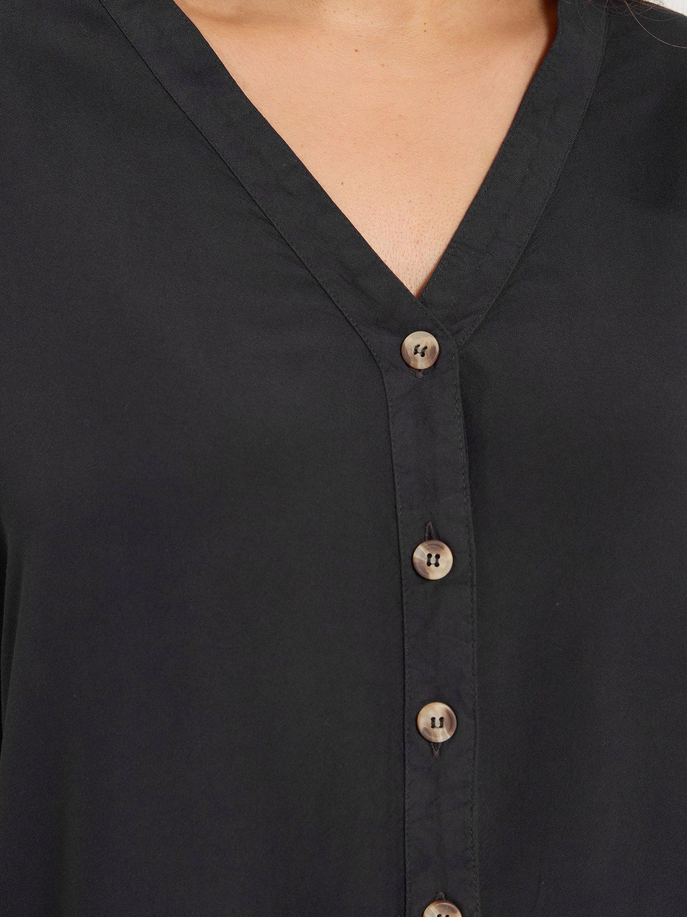 Image 4 of 5 of Yours Curve Button Through Chambray Blouse - Black