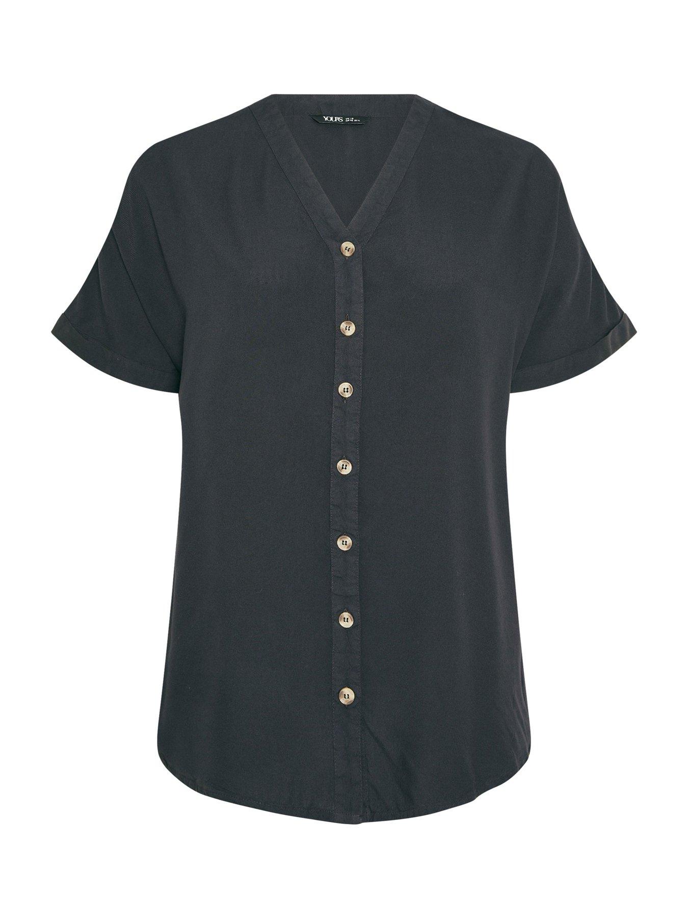 Image 5 of 5 of Yours Curve Button Through Chambray Blouse - Black