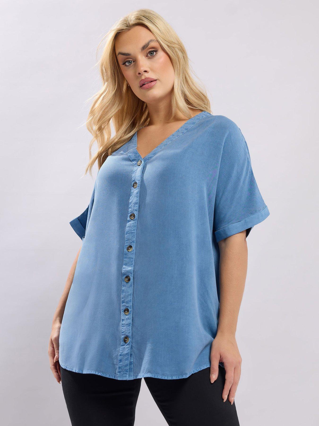 Image 1 of 5 of Yours Curve Button Through Chambray Blouse