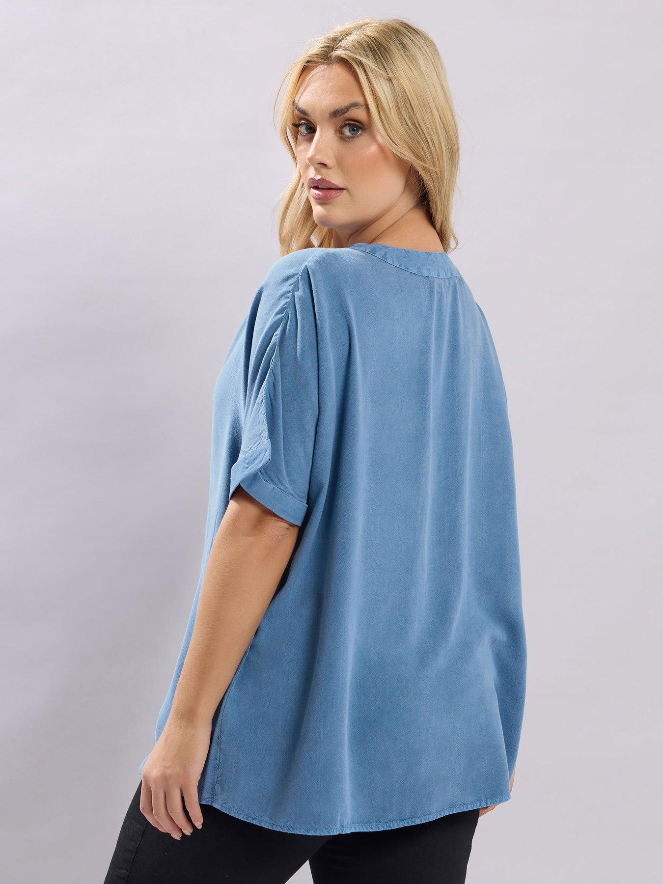 Image 2 of 5 of Yours Curve Button Through Chambray Blouse