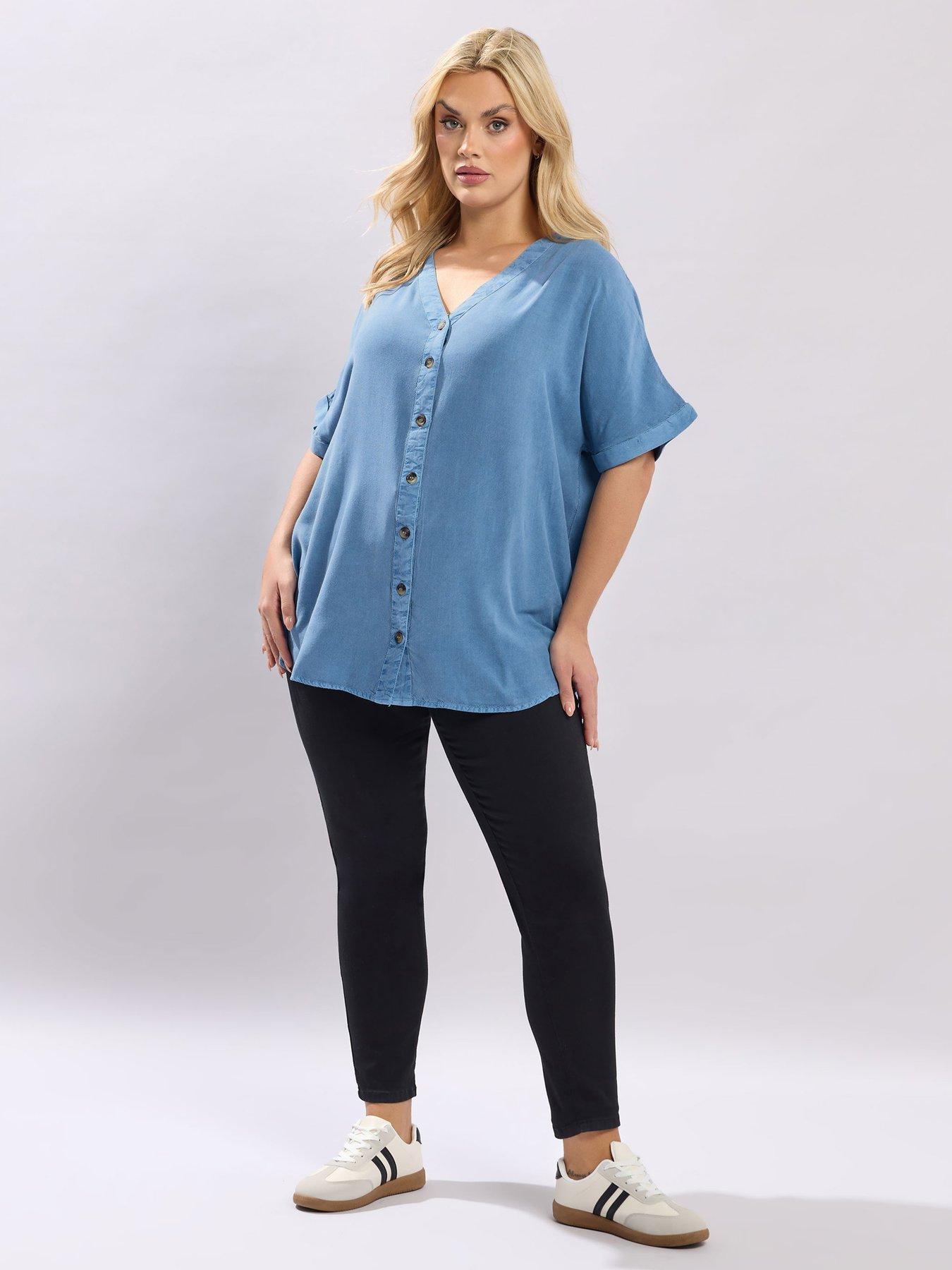 Image 3 of 5 of Yours Curve Button Through Chambray Blouse