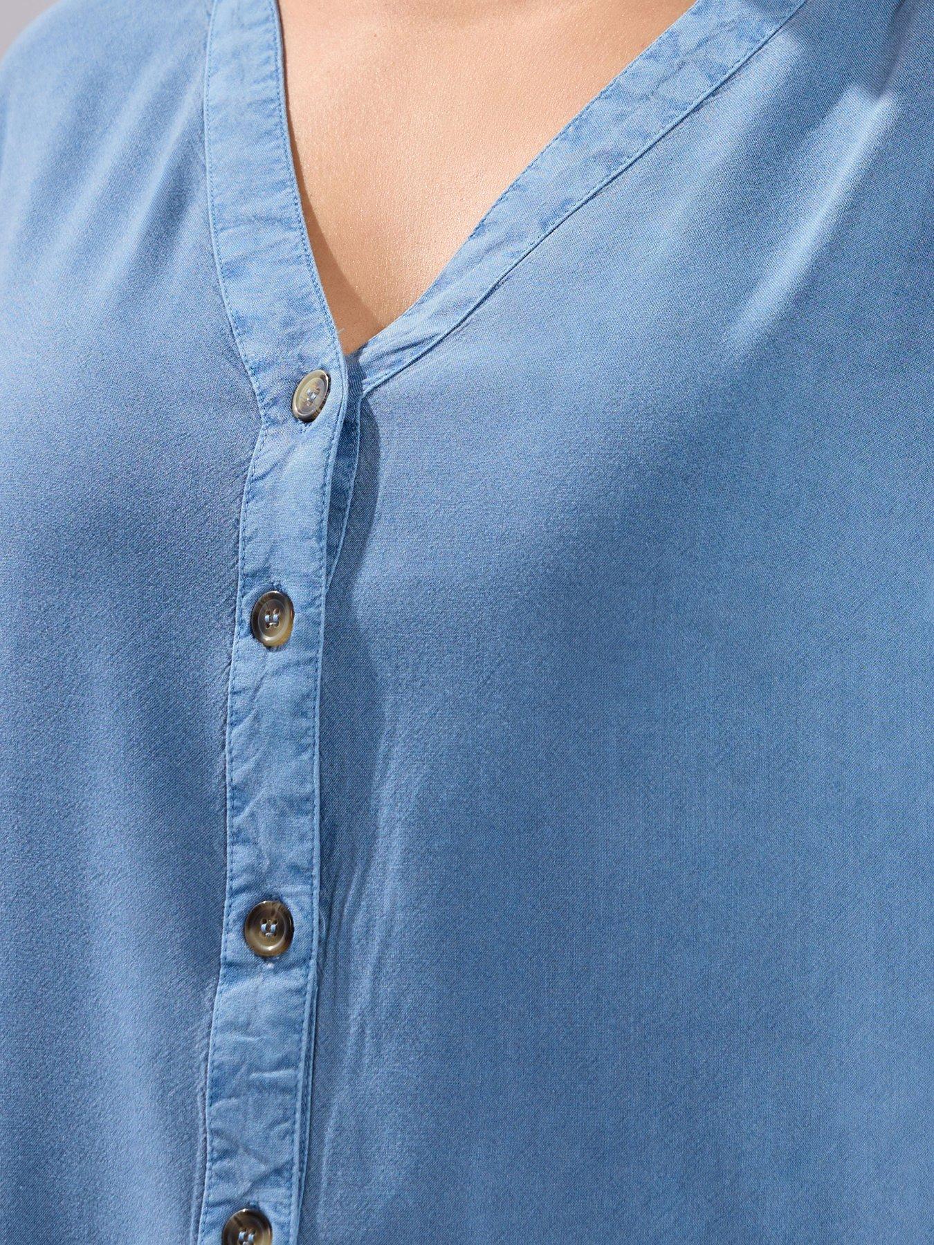 Image 4 of 5 of Yours Curve Button Through Chambray Blouse
