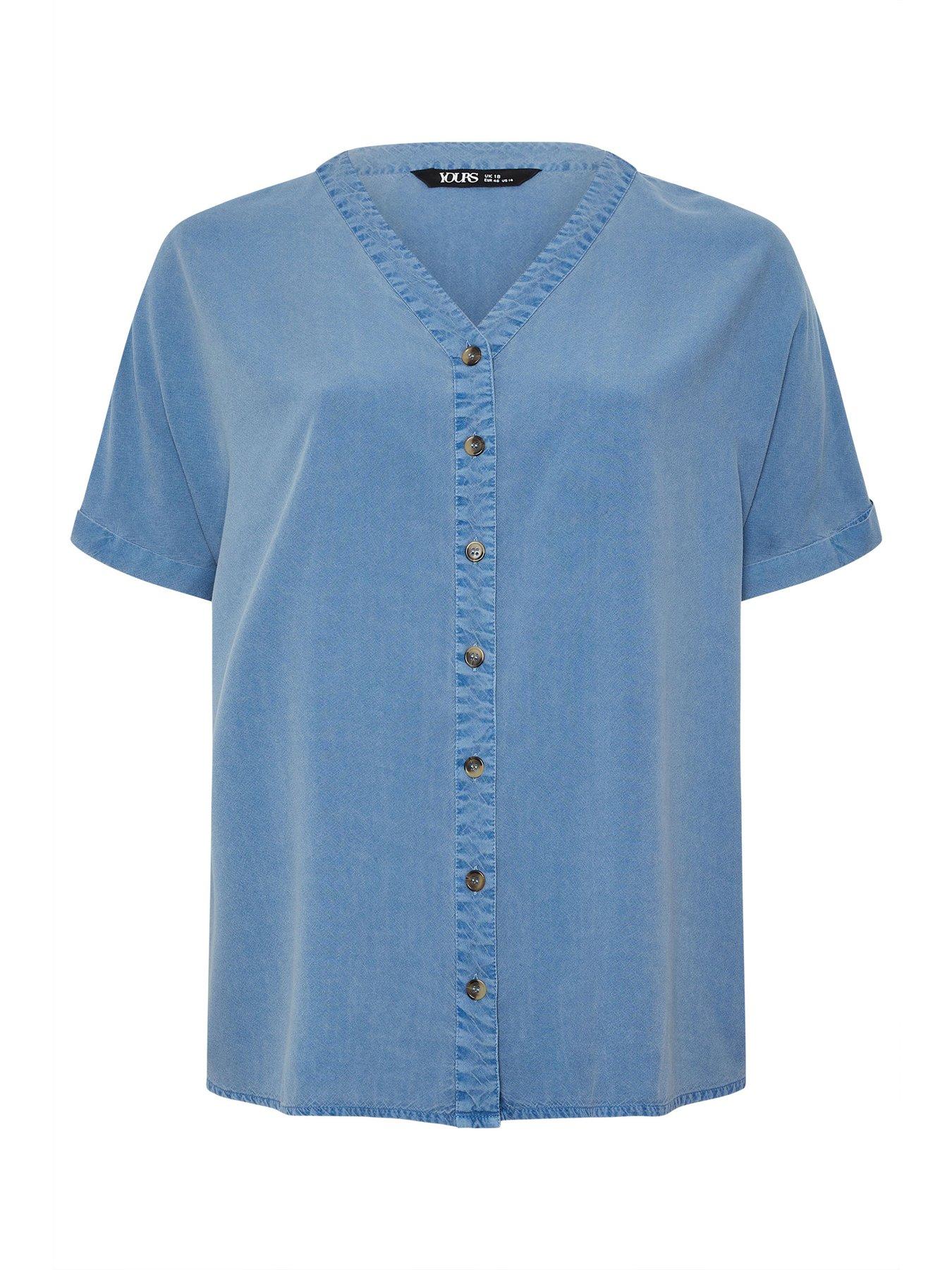 Image 5 of 5 of Yours Curve Button Through Chambray Blouse