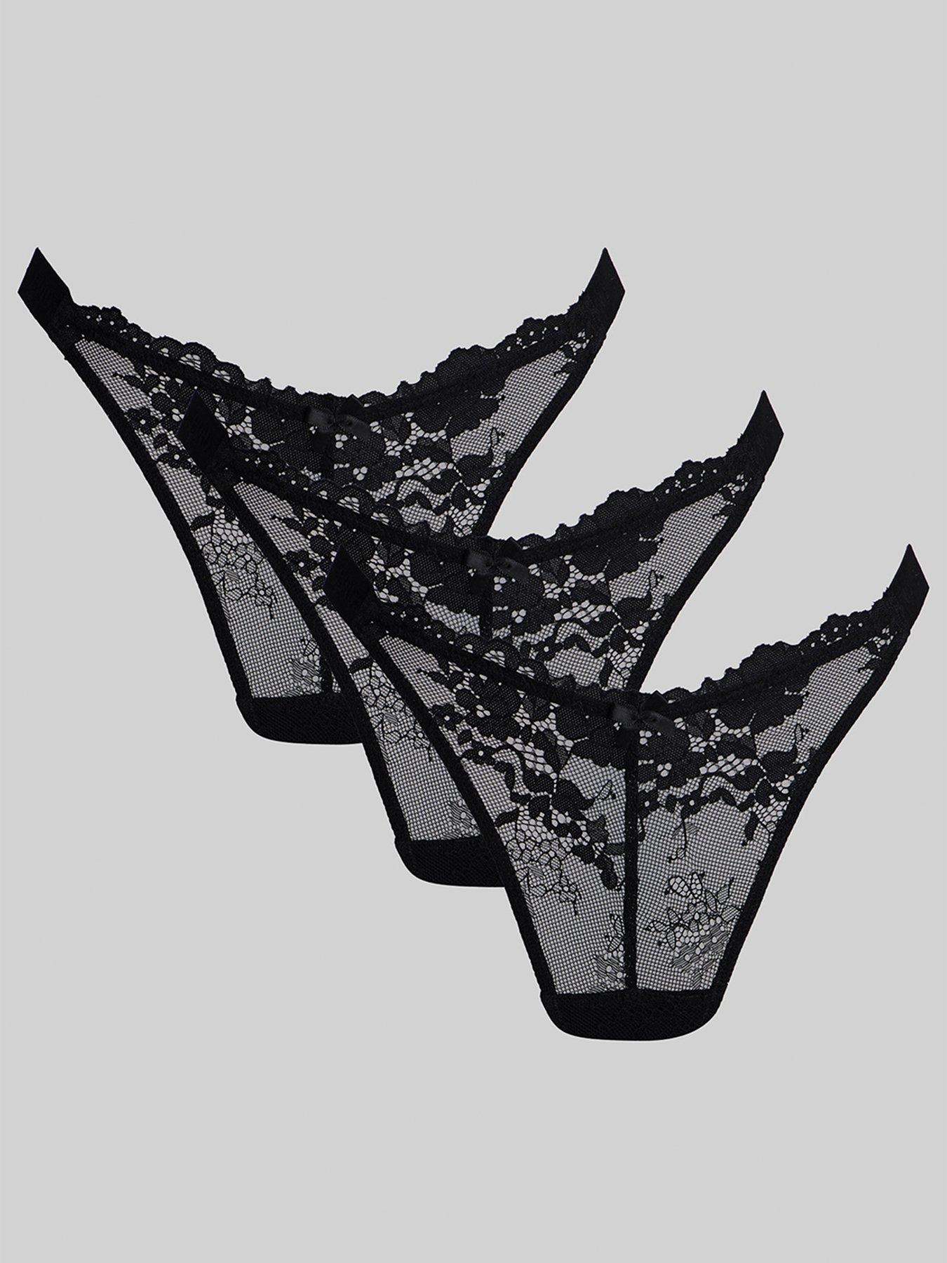 Boux Avenue Fran Lace High Leg Thong 3 Pack - Black