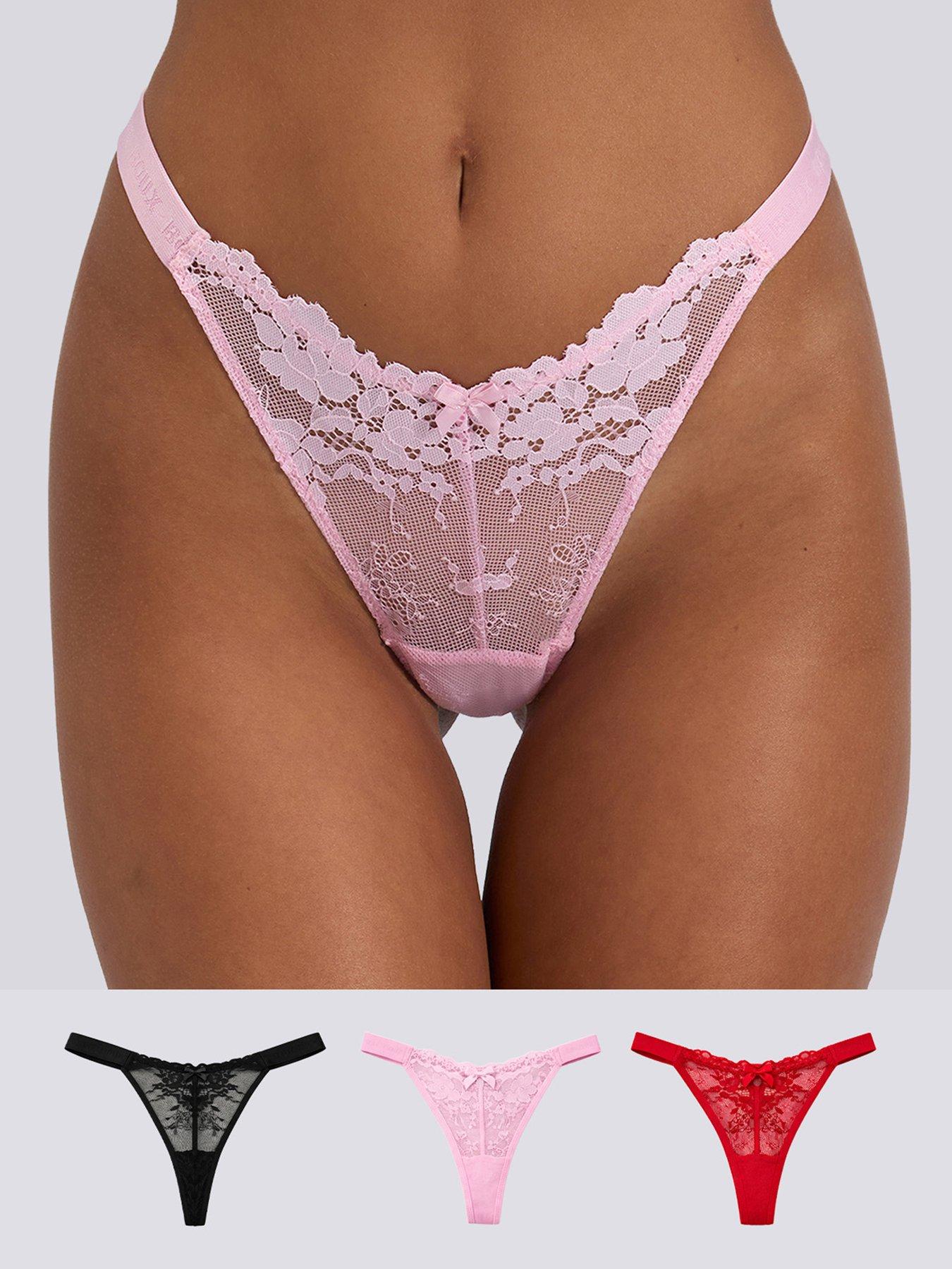 Boux Avenue Fran High Leg Lace Thongs 3 Pack - Black/Red/Pink
