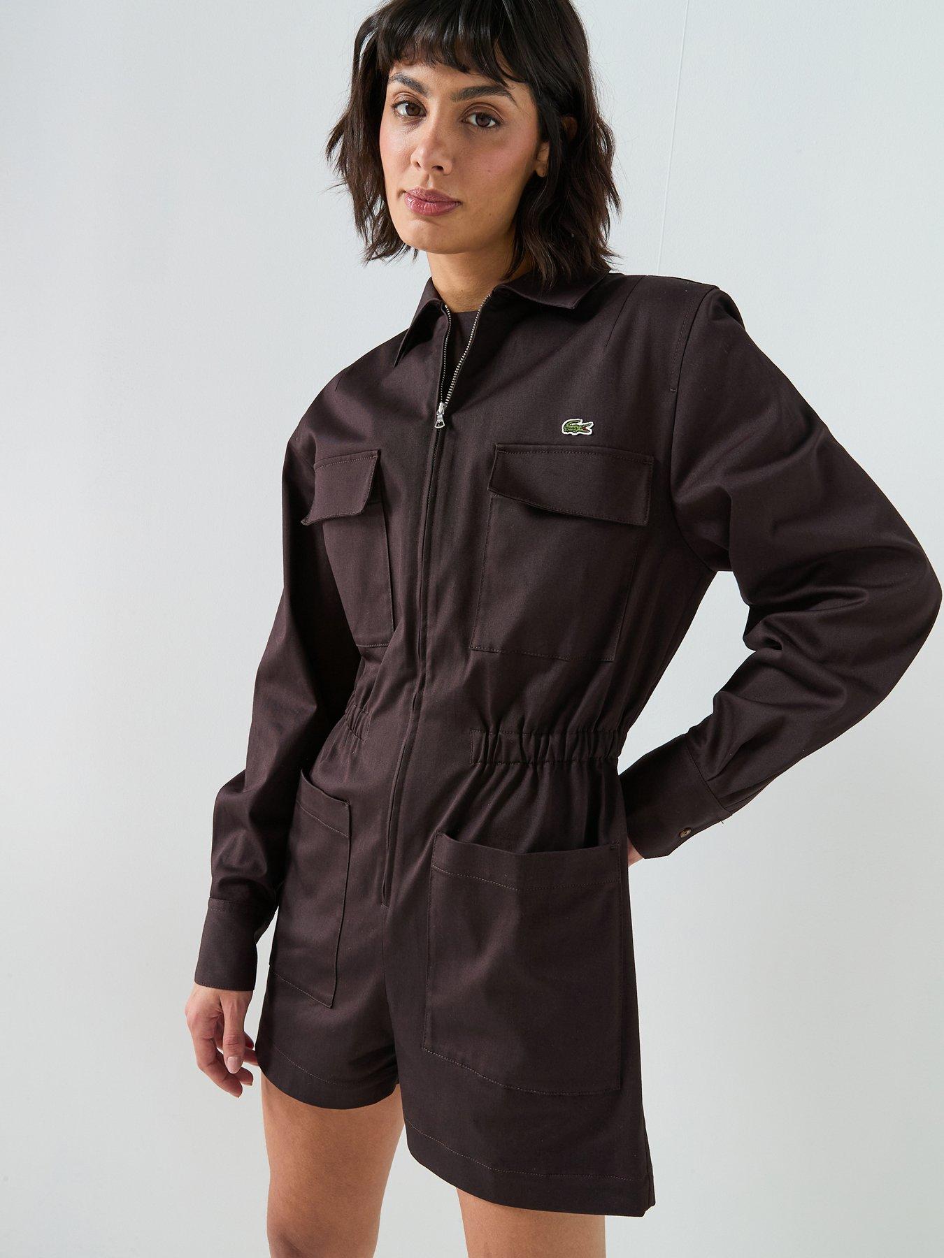 lacoste-long-sleeve-playsuit-brown