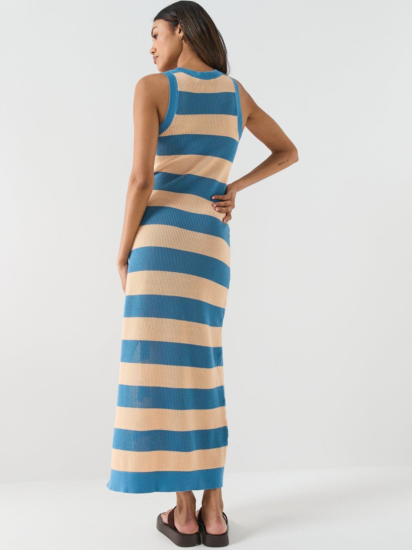 Image 2 of 5 of Lacoste Sleeveless Knitted Stripe Maxi Dress - Blue/Pink