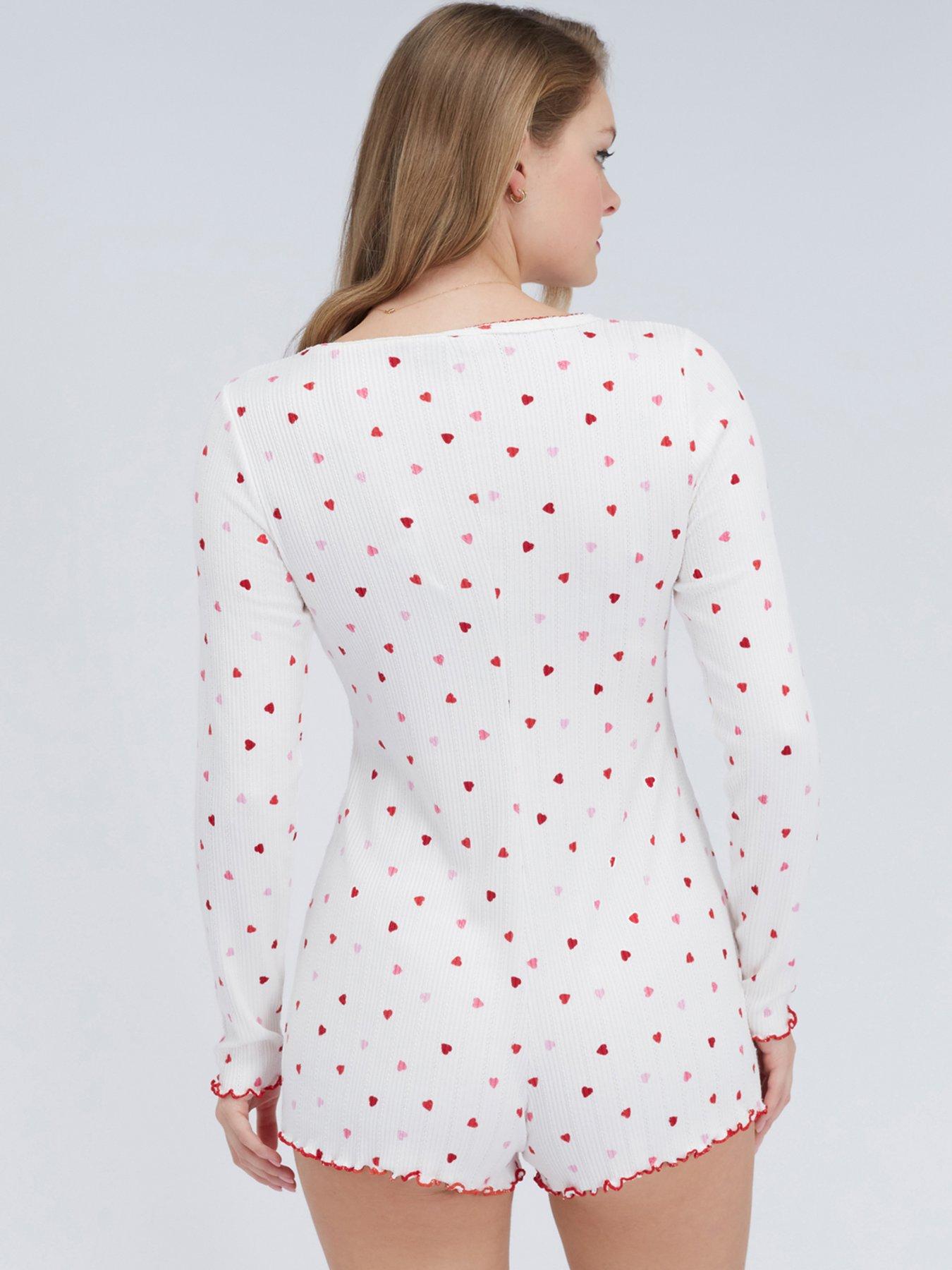 Image 2 of 6 of Boux Avenue Heart Rib Playsuit - Ivory Mix