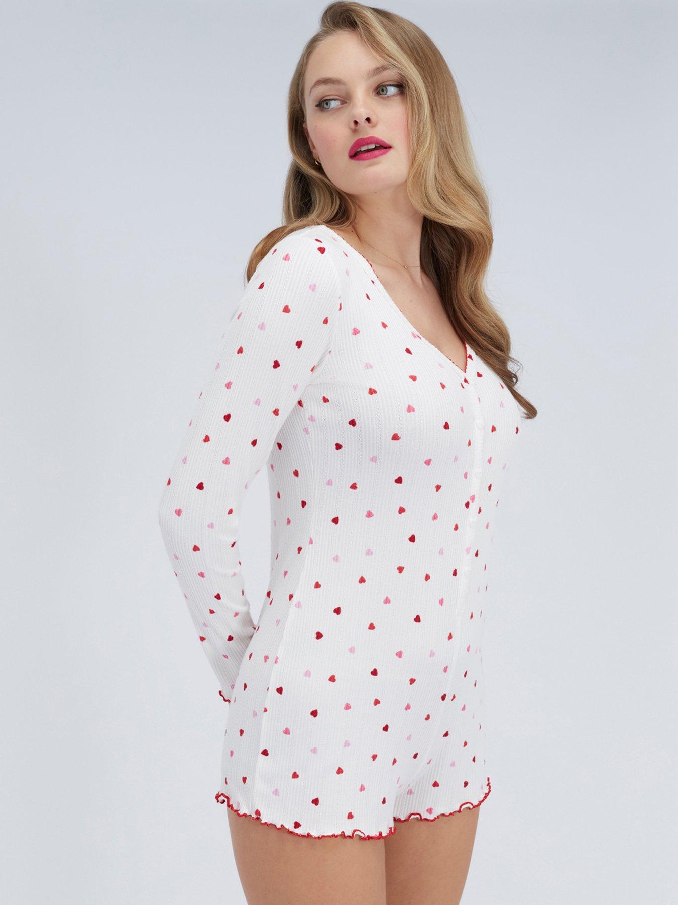 Image 3 of 6 of Boux Avenue Heart Rib Playsuit - Ivory Mix