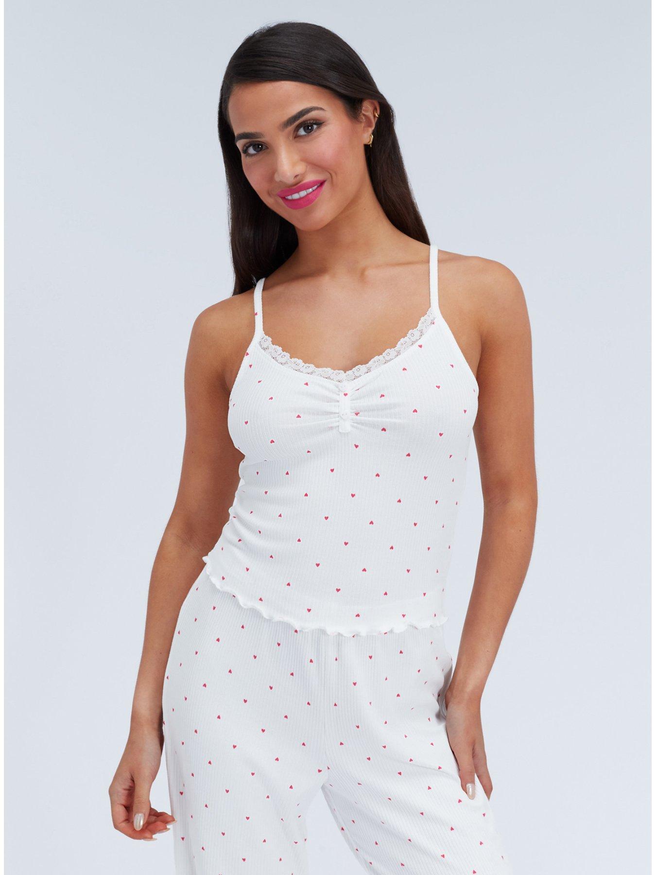 Image 3 of 6 of Boux Avenue Heart Lace Rib Pyjama Set - Ivory Mix