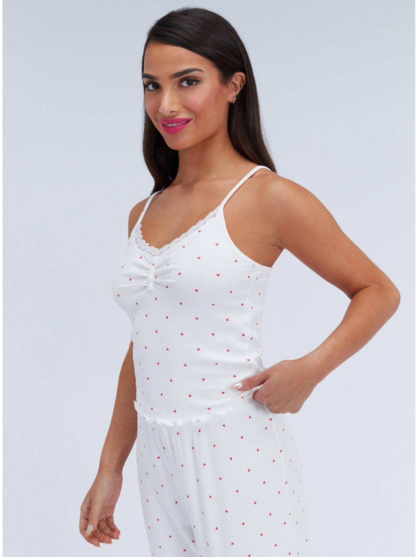 Image 4 of 6 of Boux Avenue Heart Lace Rib Pyjama Set - Ivory Mix