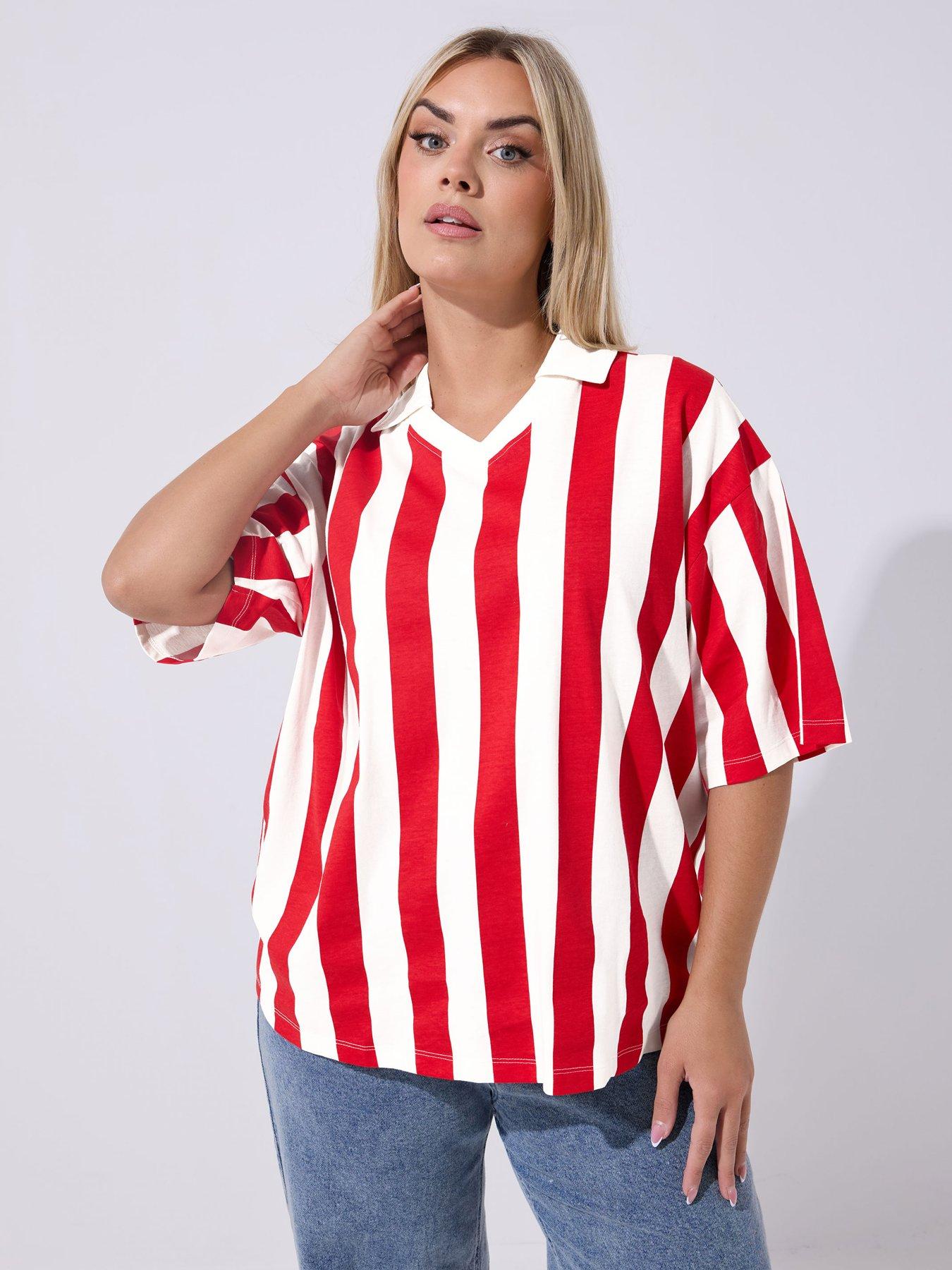 Image 1 of 5 of Yours Curve Collar Stripe Top