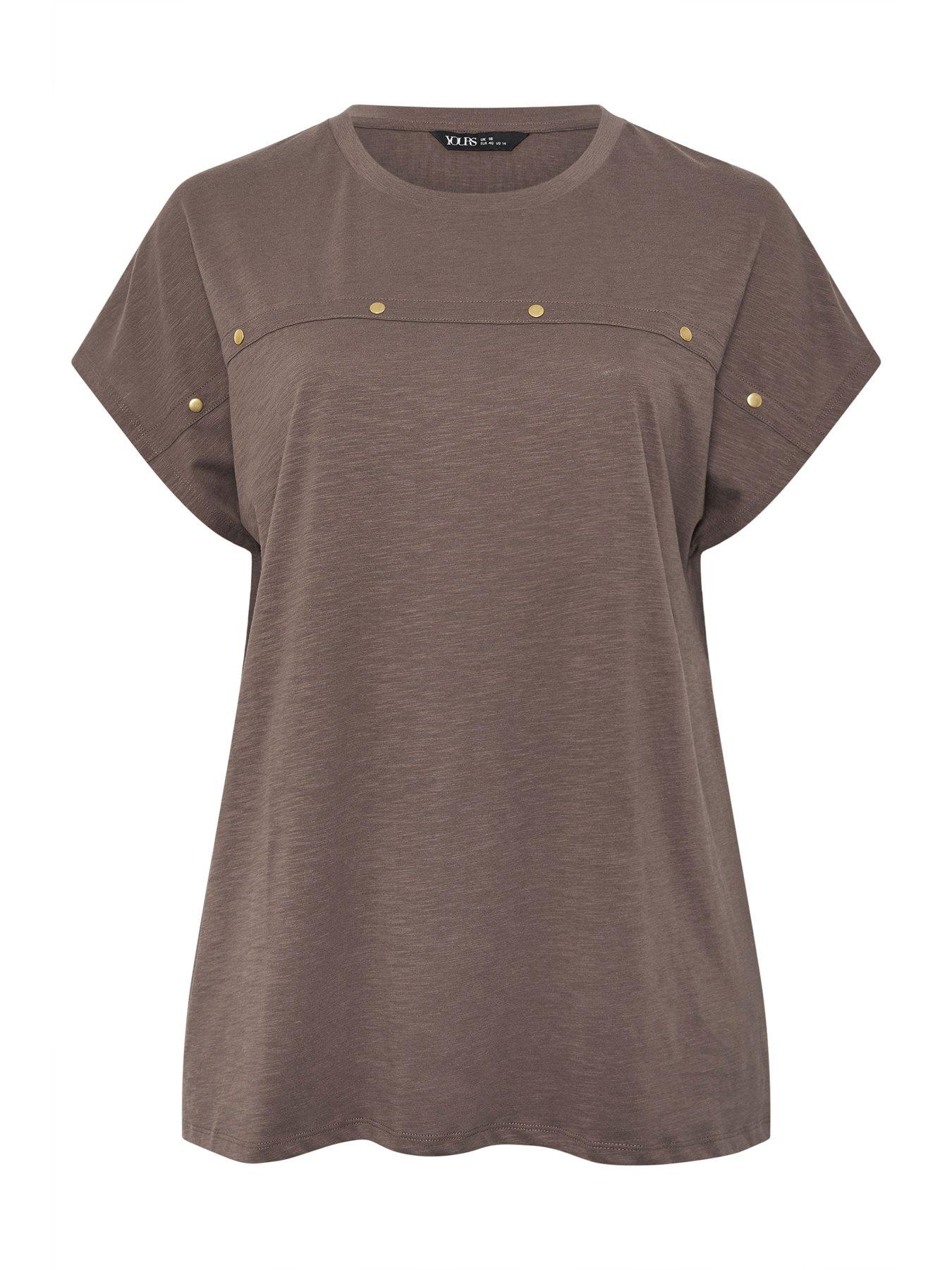Image 5 of 5 of Yours Curve Cotton Slub Stud Top