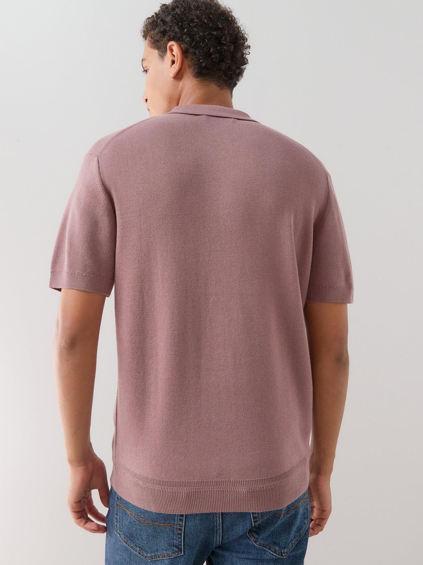 Image 2 of 7 of The Very Collection Short Sleeve Zip Neck Polo Shirt - Dusky Pink