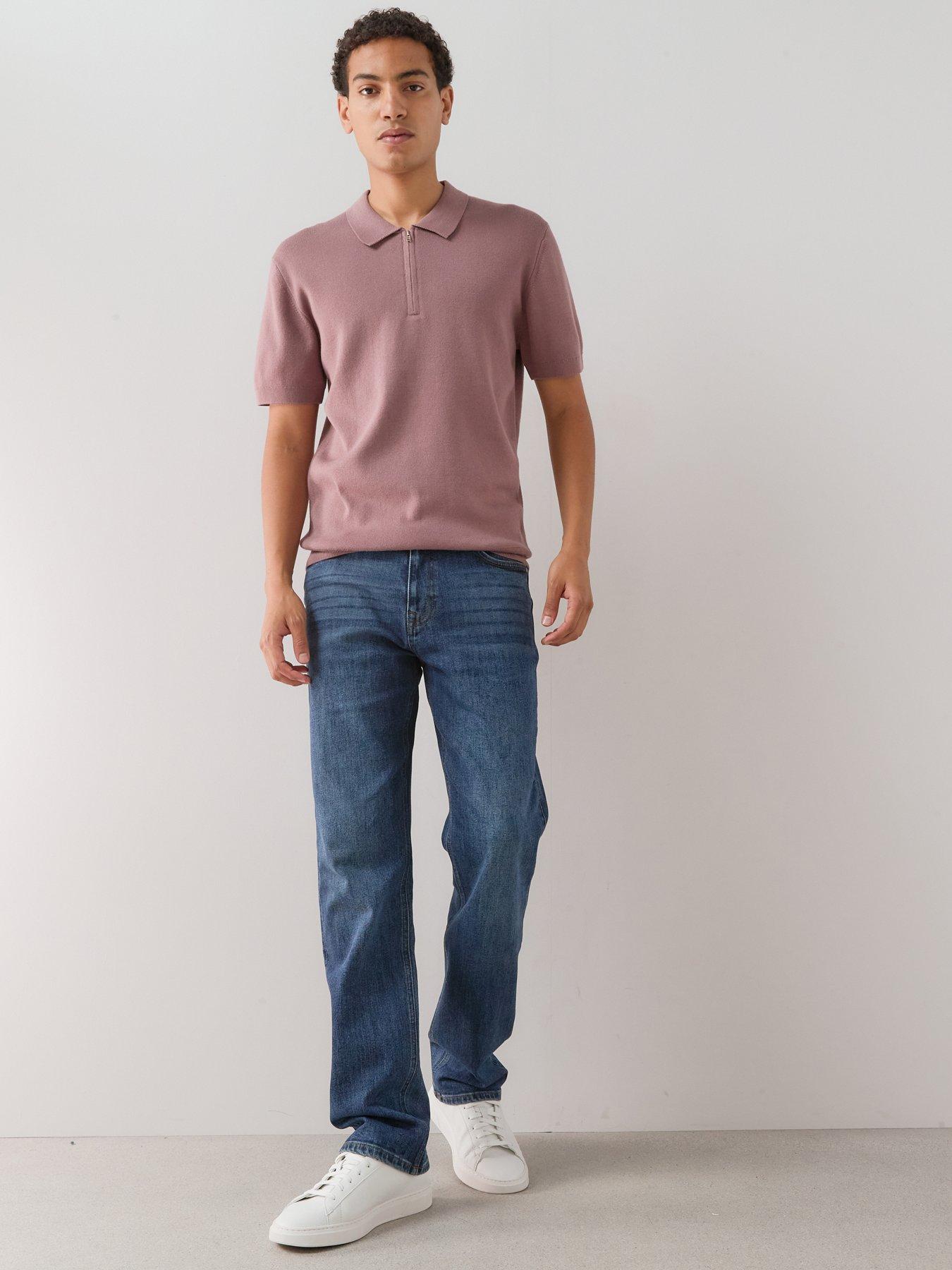 Image 3 of 7 of The Very Collection Short Sleeve Zip Neck Polo Shirt - Dusky Pink