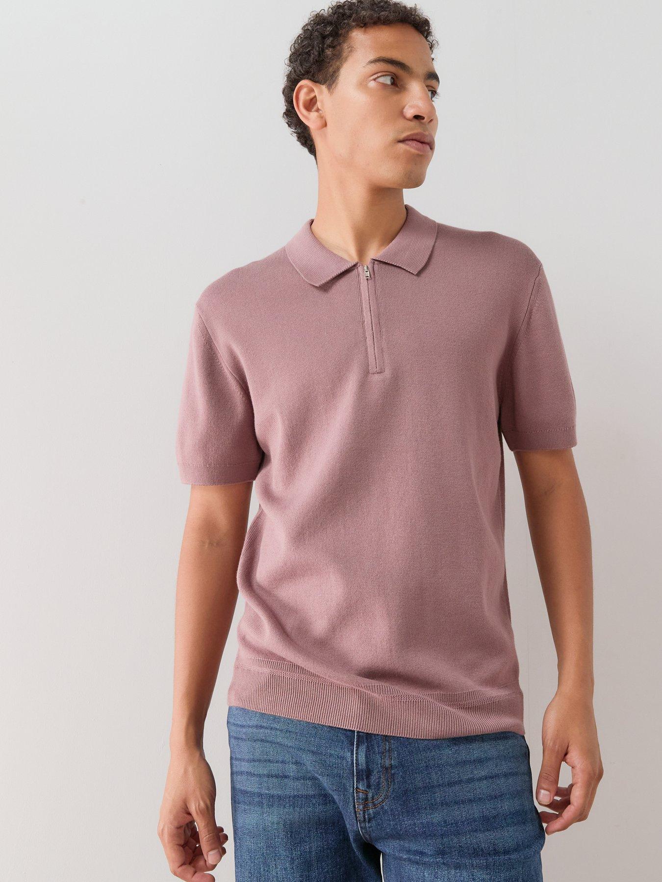 Image 6 of 7 of The Very Collection Short Sleeve Zip Neck Polo Shirt - Dusky Pink