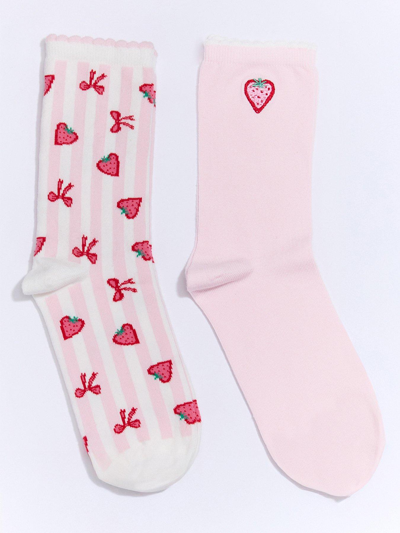 Image 1 of 5 of Boux Avenue Strawberry Ankle Sock 2 Pack - Pink