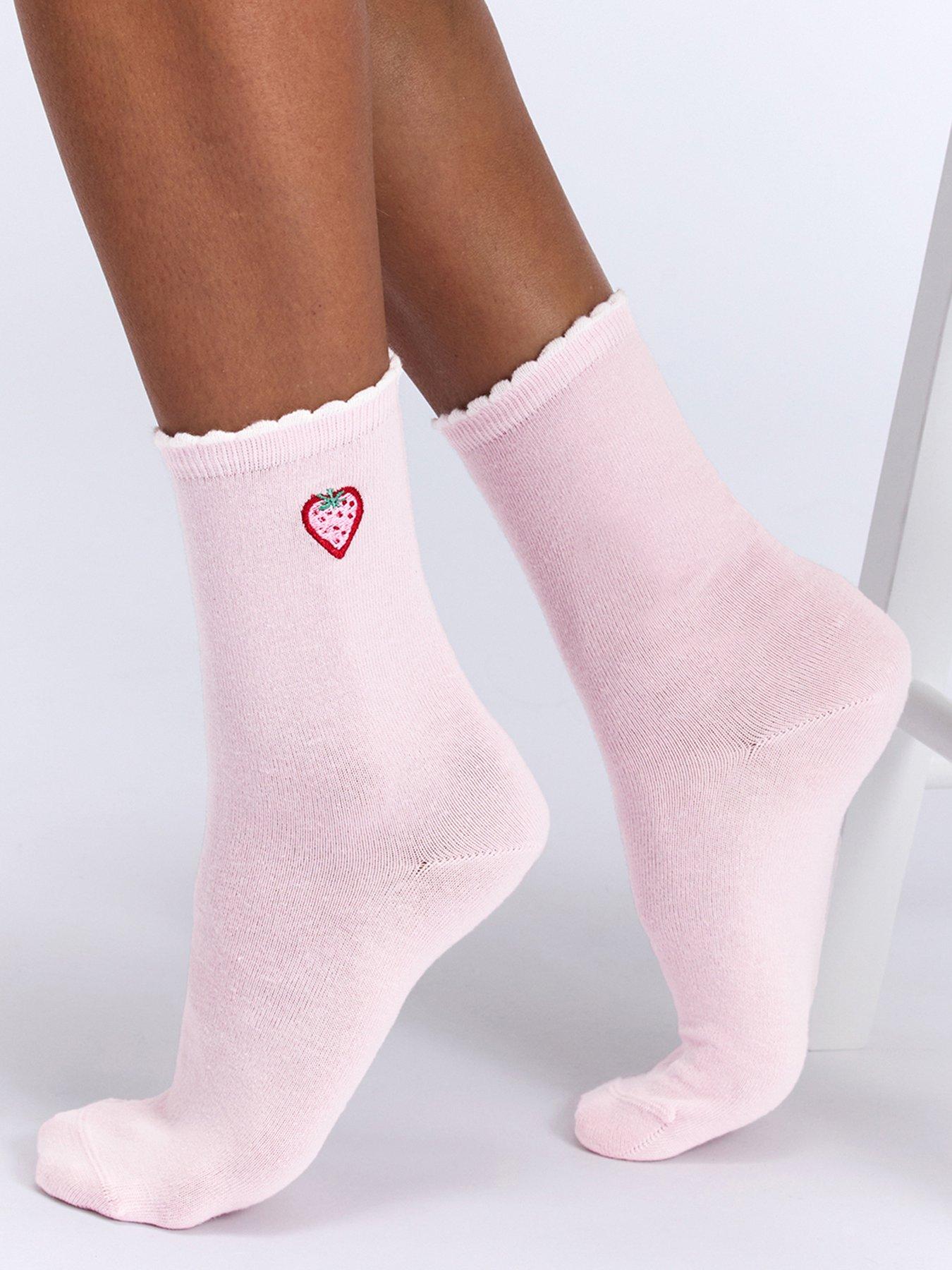 Image 2 of 5 of Boux Avenue Strawberry Ankle Sock 2 Pack - Pink