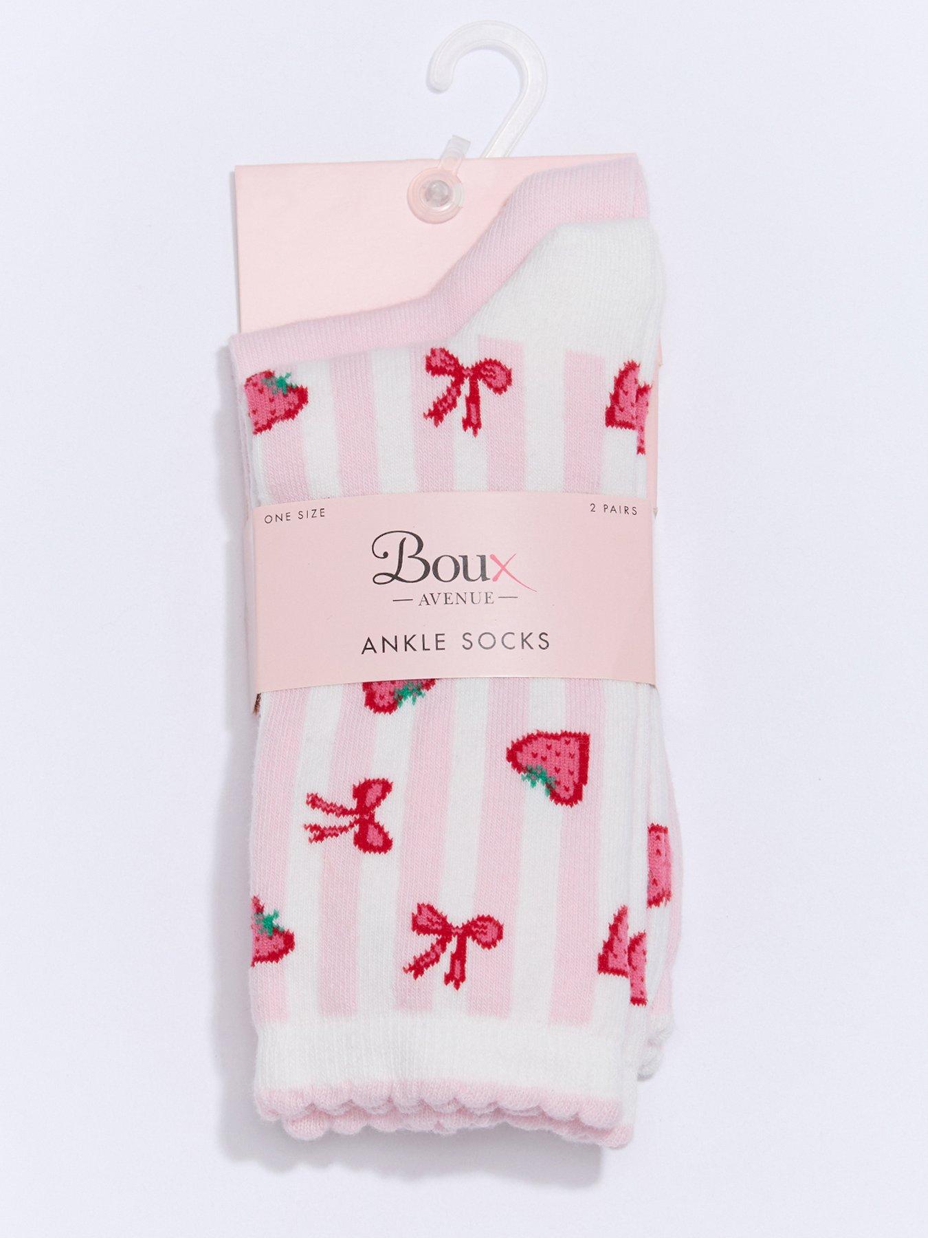 Image 3 of 5 of Boux Avenue Strawberry Ankle Sock 2 Pack - Pink