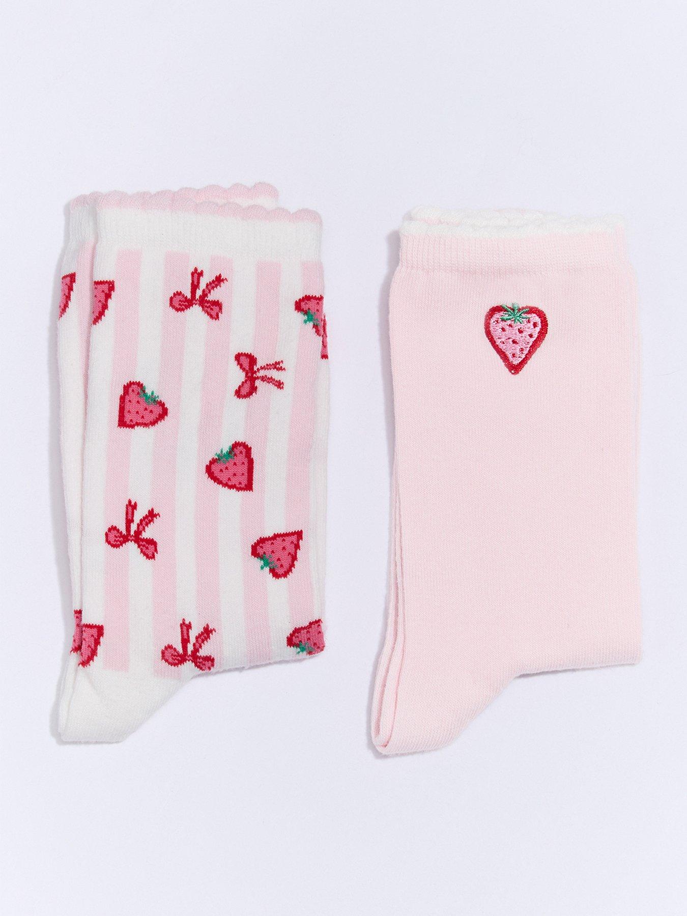Image 4 of 5 of Boux Avenue Strawberry Ankle Sock 2 Pack - Pink