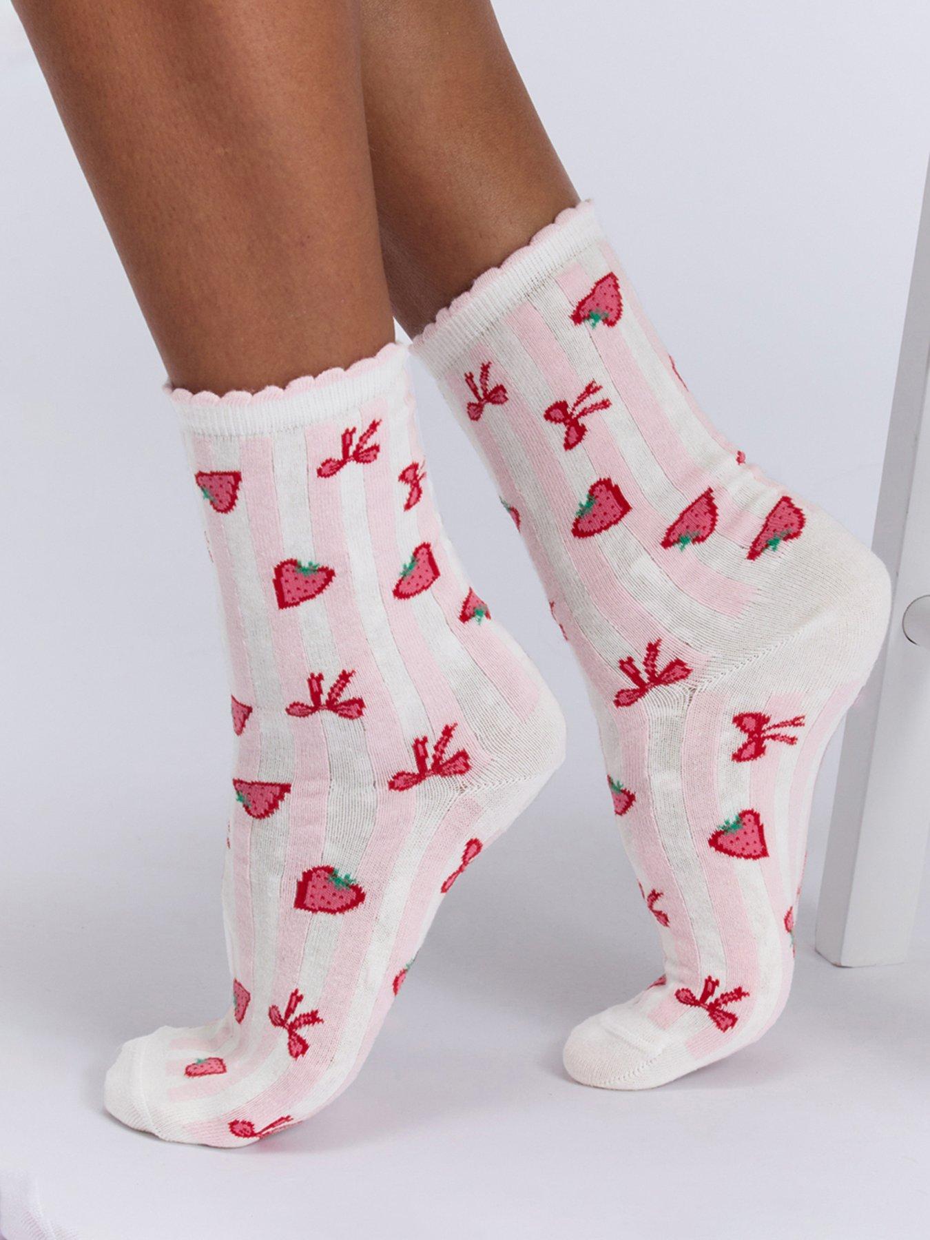 Image 5 of 5 of Boux Avenue Strawberry Ankle Sock 2 Pack - Pink
