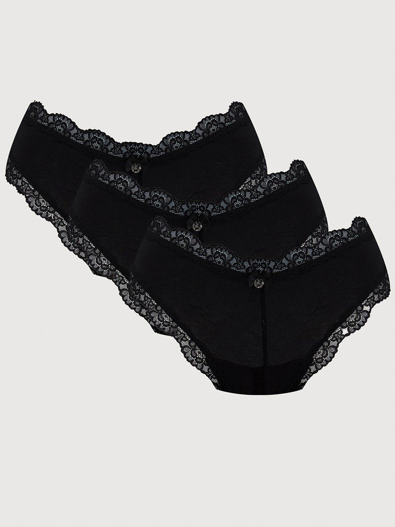 Boux Avenue Tatiana Plain Lace Trim Shorts 3 Pack - Black