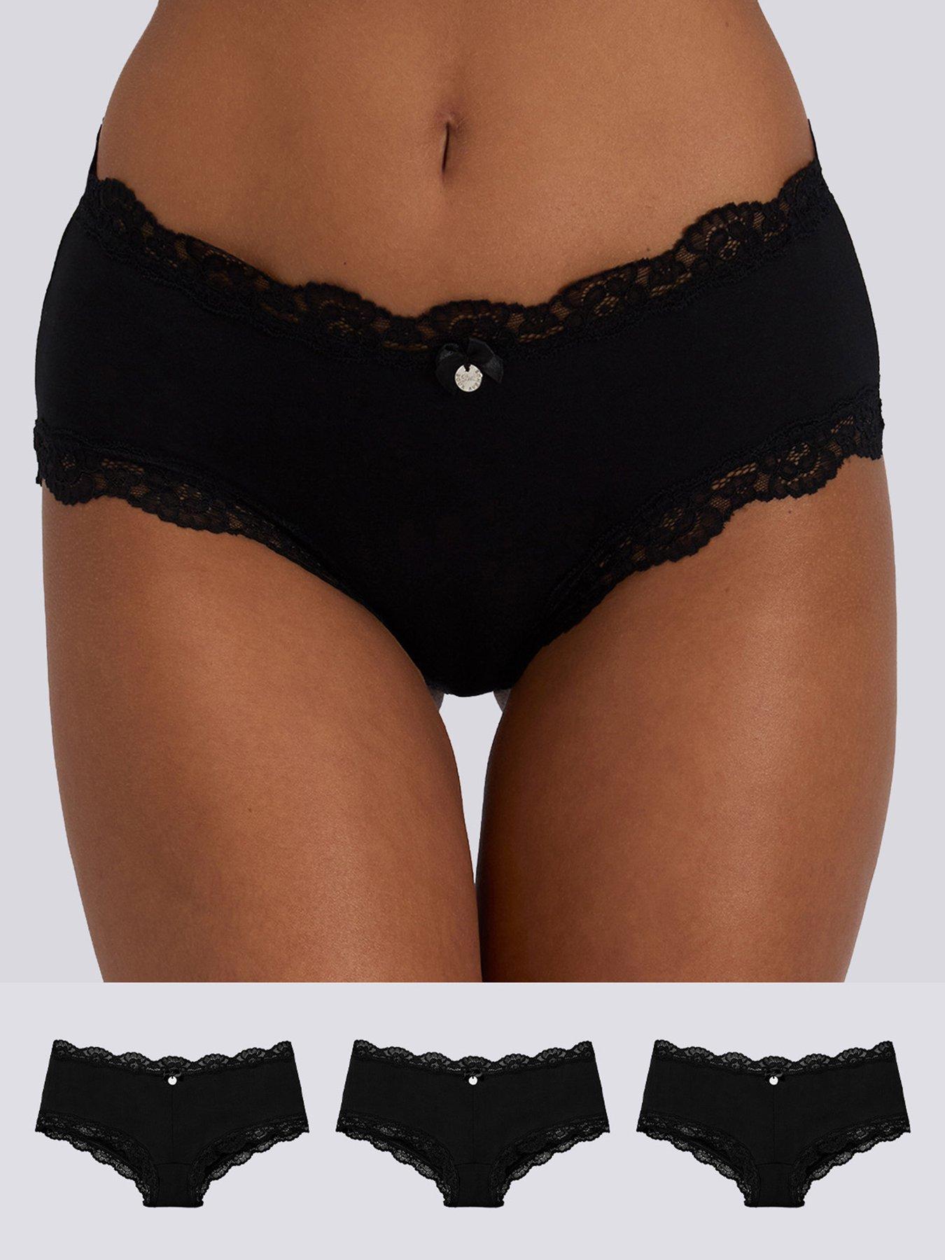 Boux Avenue Tatiana Plain Lace Trim Shorts 3 Pack - Black