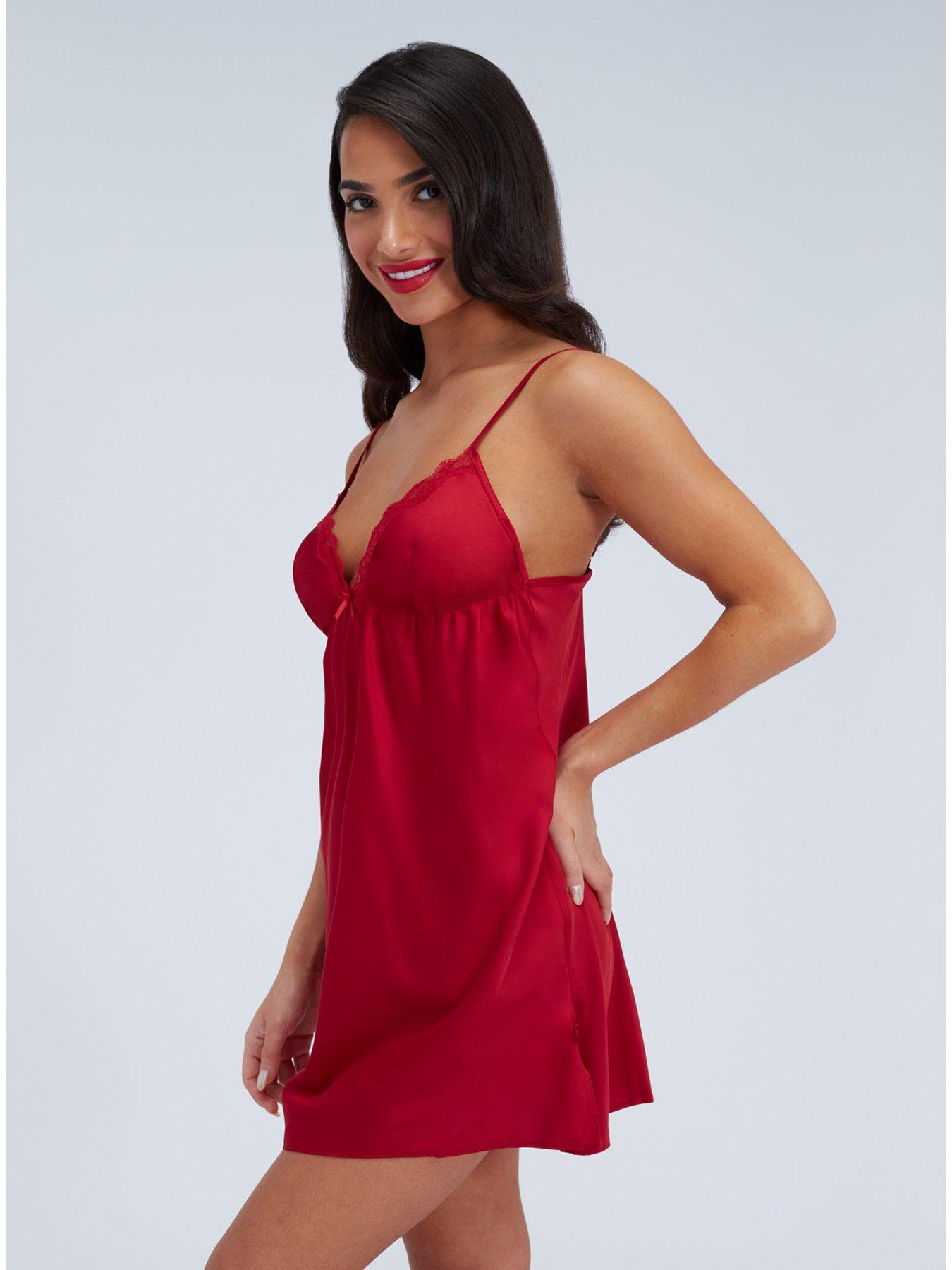 Image 3 of 5 of Boux Avenue Kaya Satin Chemise - Dark Red