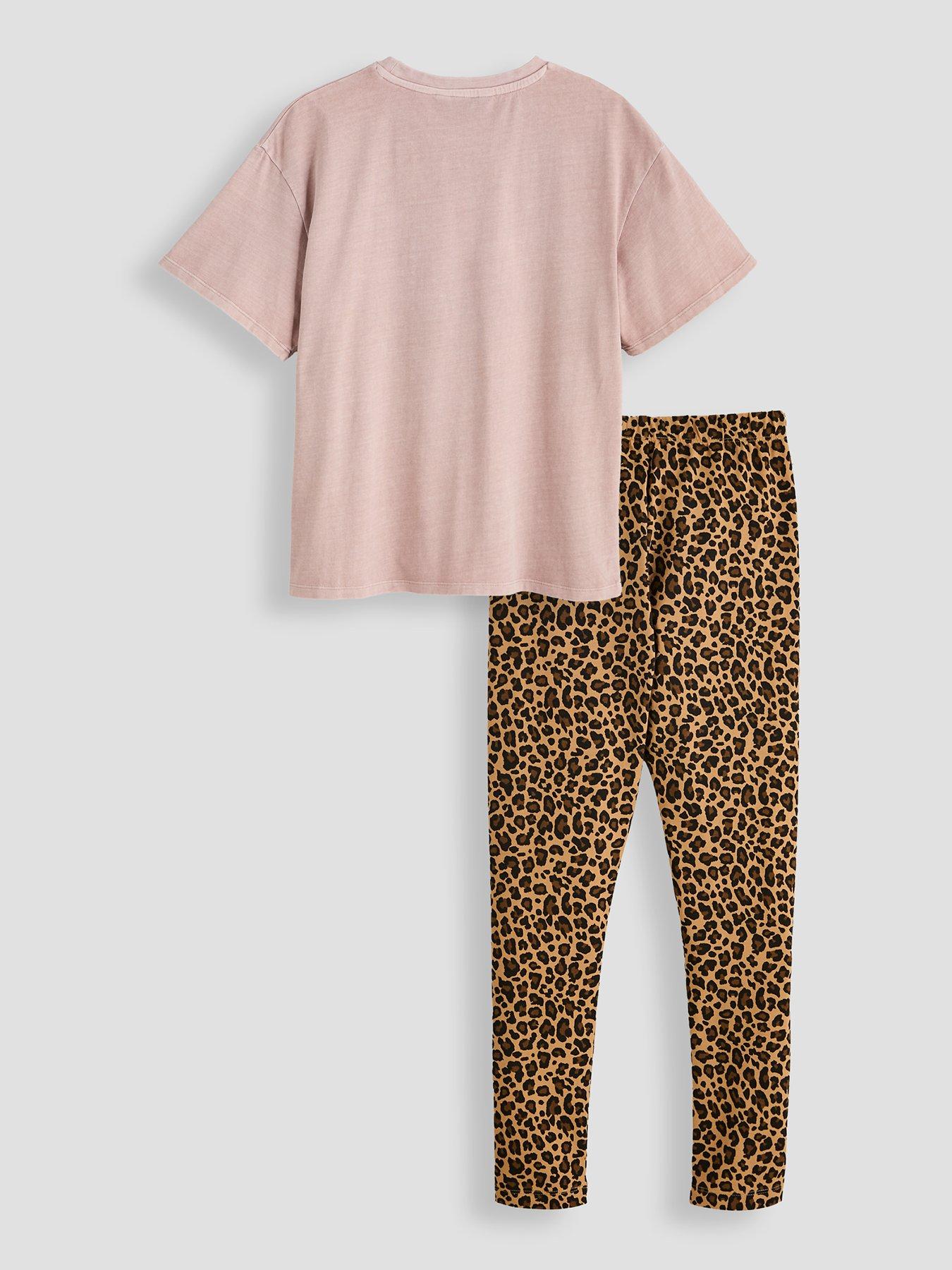 Image 2 of 5 of The Very Collection Girls Oversized Slogan T-Shirt Leopard Leggings Set - Multi