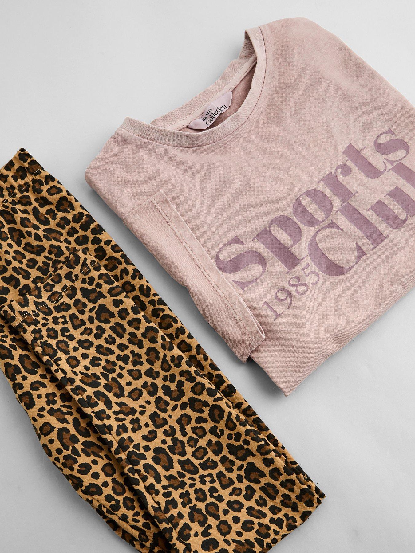 Image 5 of 5 of The Very Collection Girls Oversized Slogan T-Shirt Leopard Leggings Set - Multi