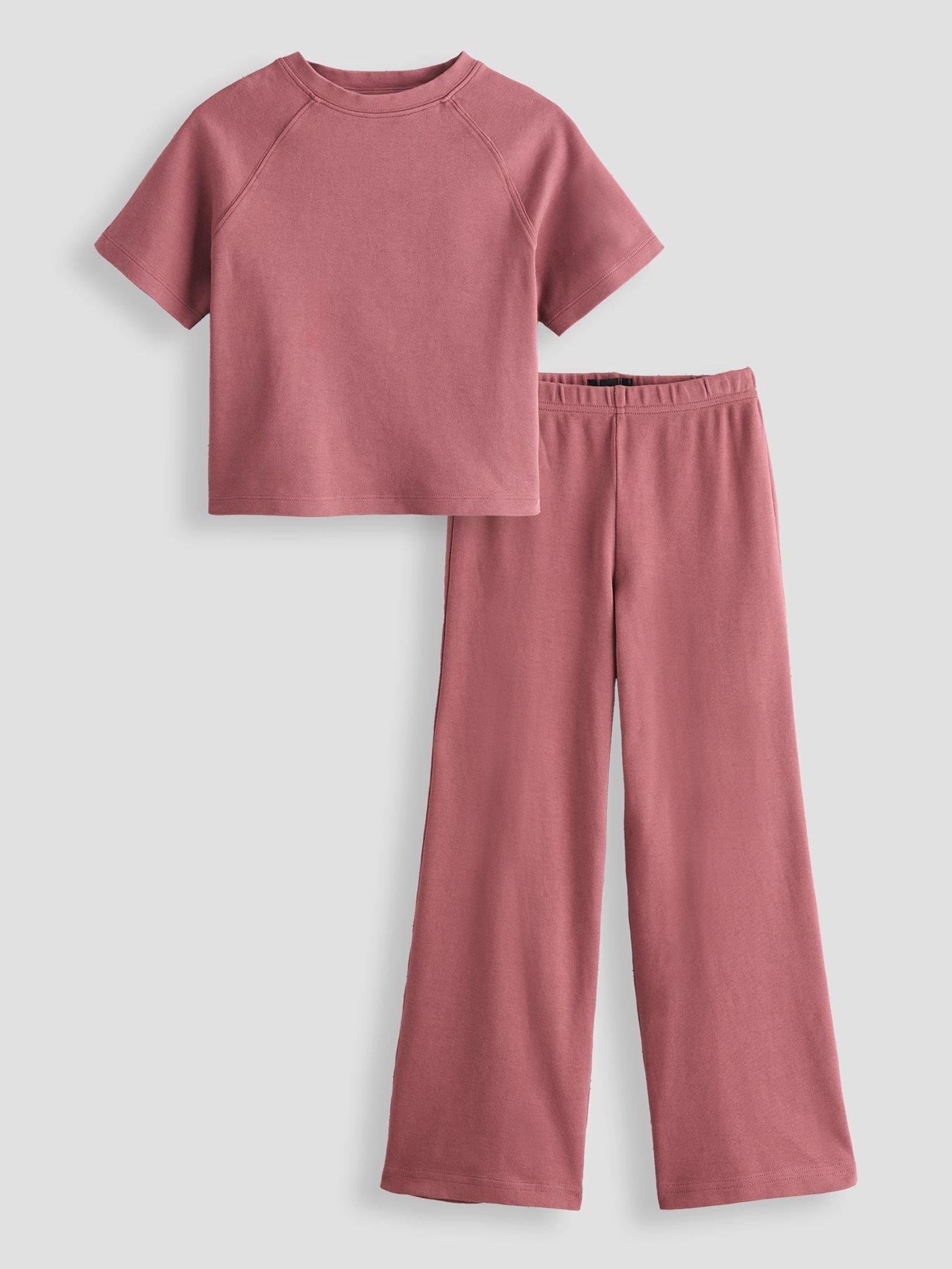The Very Collection Girls Acid Wash Oversized Top And Wide Leg Trouser Outfit - Red