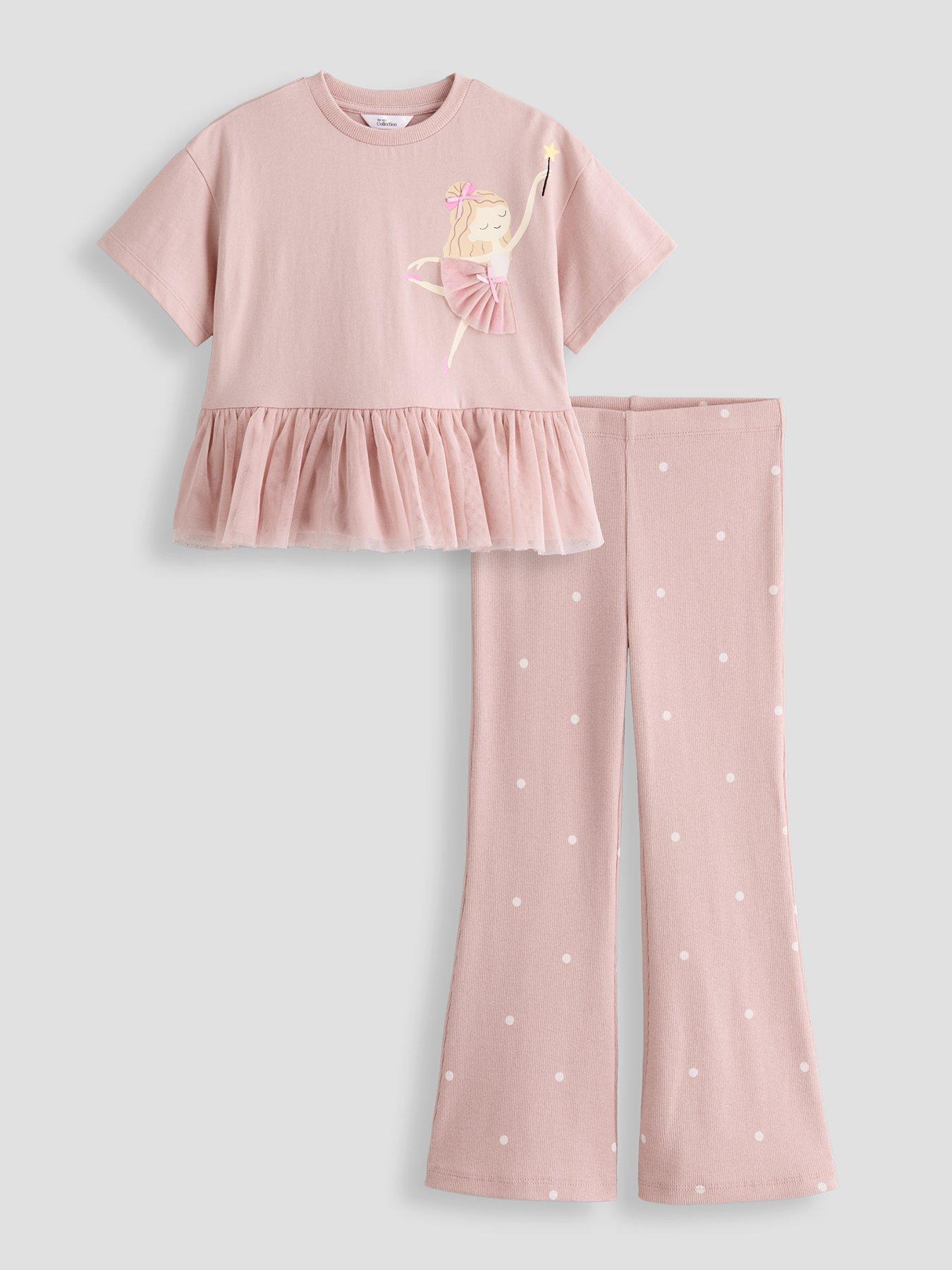 Image 1 of 5 of The Very Collection Girls Peplum Mesh Rib Legging Set - Pink